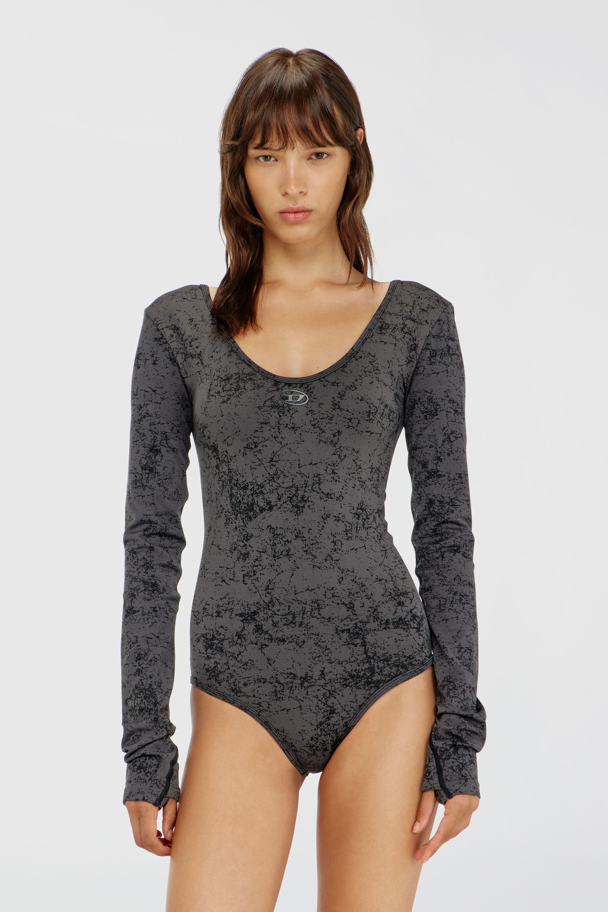 Diesel - IONNA-UTLT, Damen R&uuml;ckenfreier Bodysuit mit utility-print in Schwarz - 1