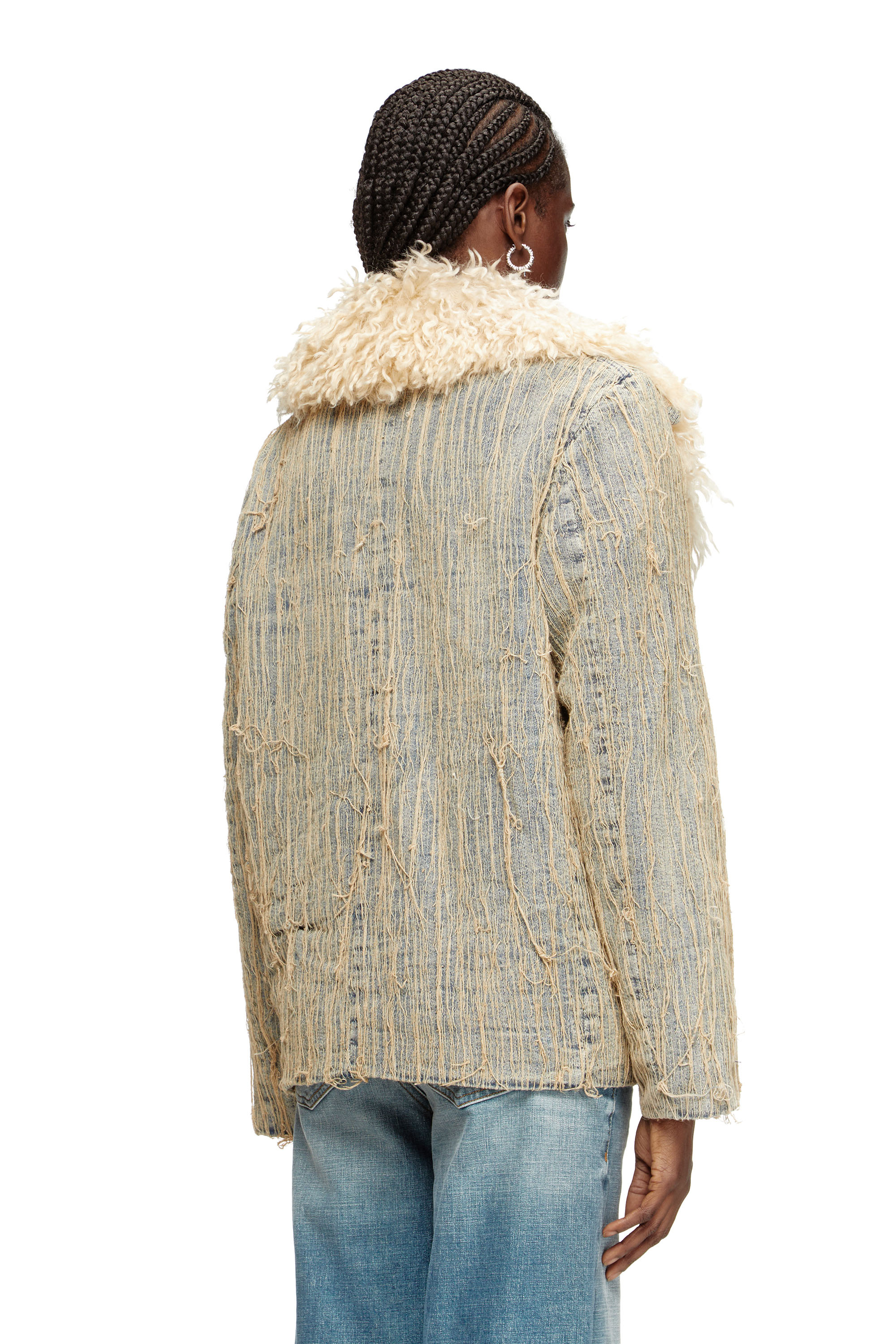 Diesel - DE-ACONIC-S, Damen Jacke aus Jacquard-Denim mit schwebenden Fäden in Mittelblau - 4