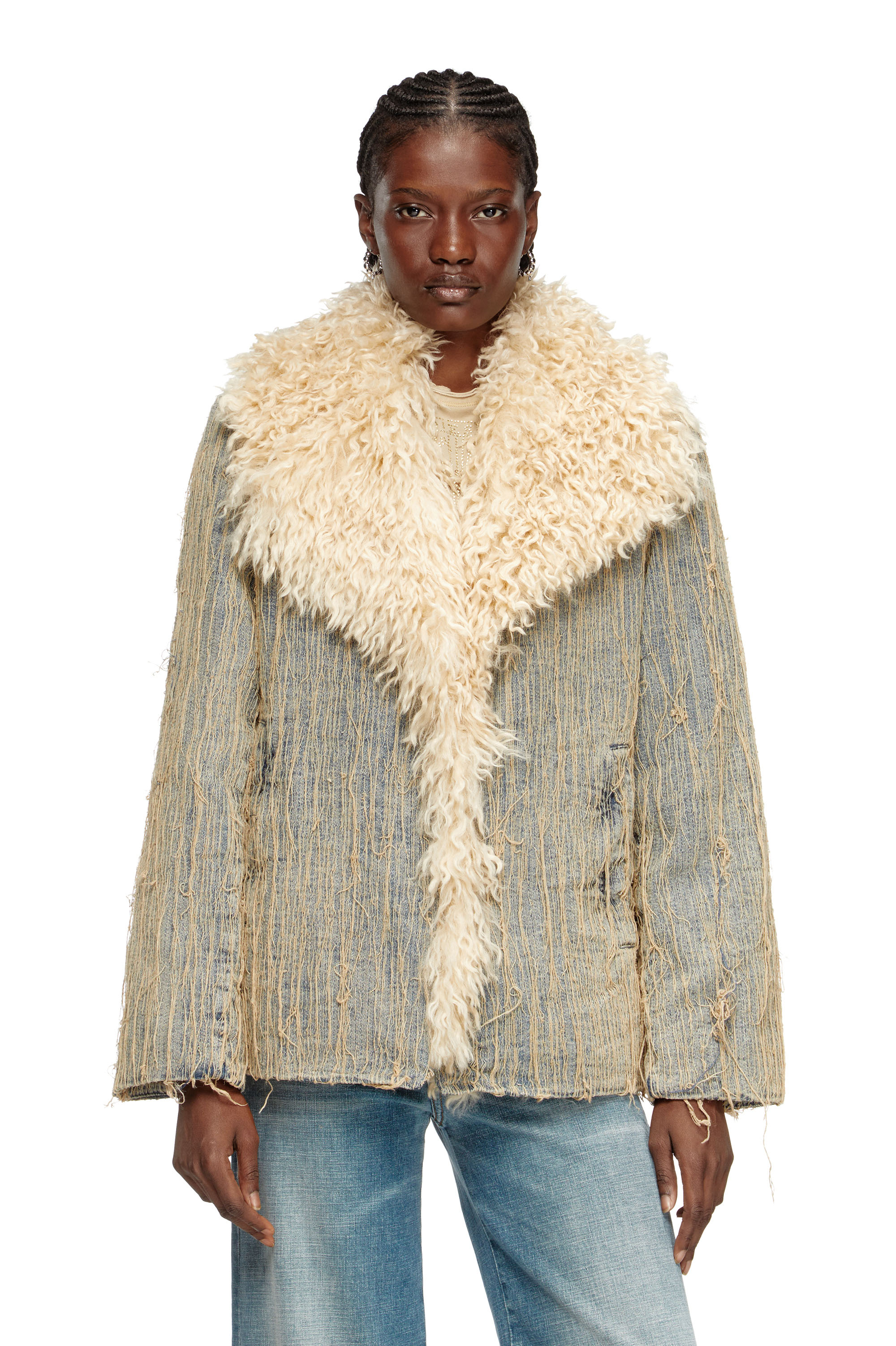 Diesel - DE-ACONIC-S, Damen Jacke aus Jacquard-Denim mit schwebenden Fäden in Mittelblau - 1
