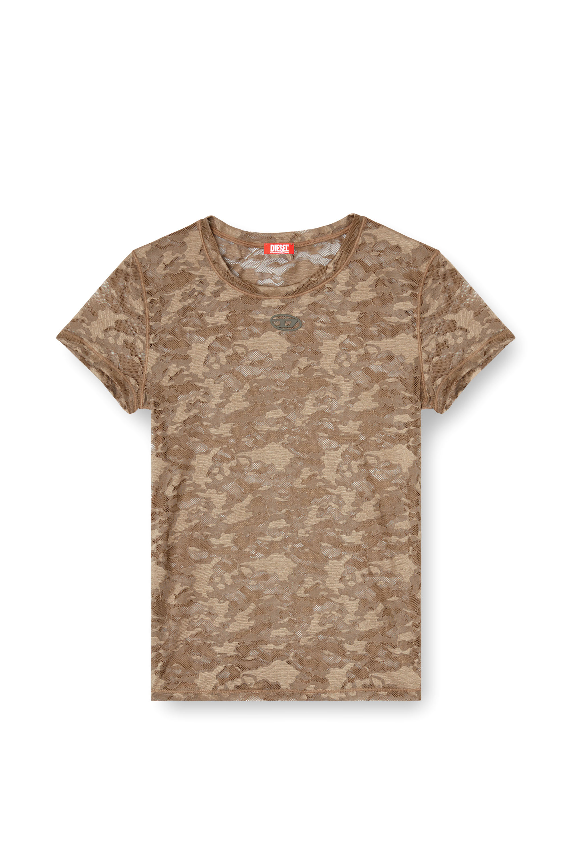 Diesel - KASIA-UTLT, Damen T-Shirt mit Camouflage-Spitze in Braun - 4