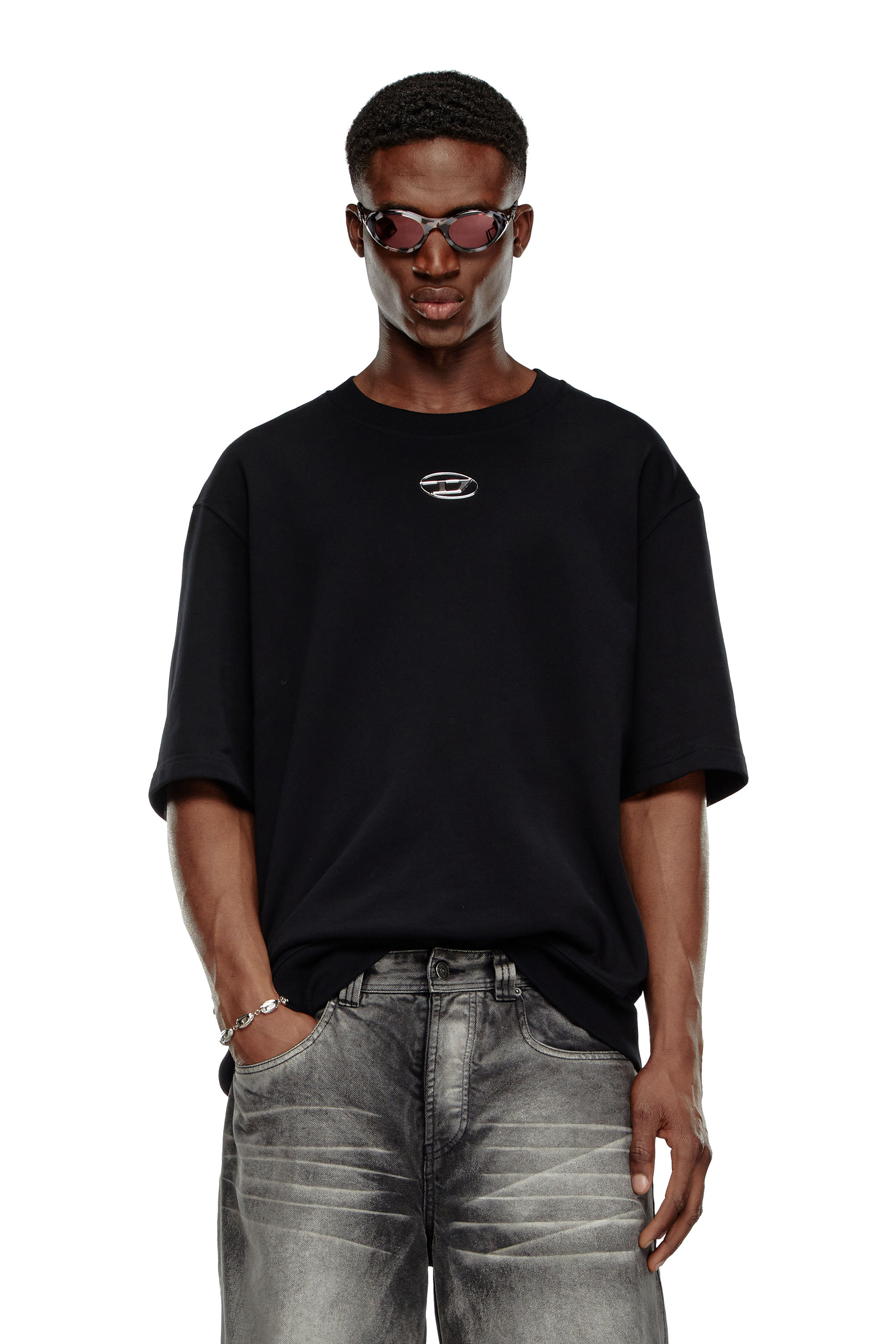 Diesel - S-COOLING-L1, Herren Kurzarm-Sweatshirt mit Metallic-Logo in Schwarz - 1