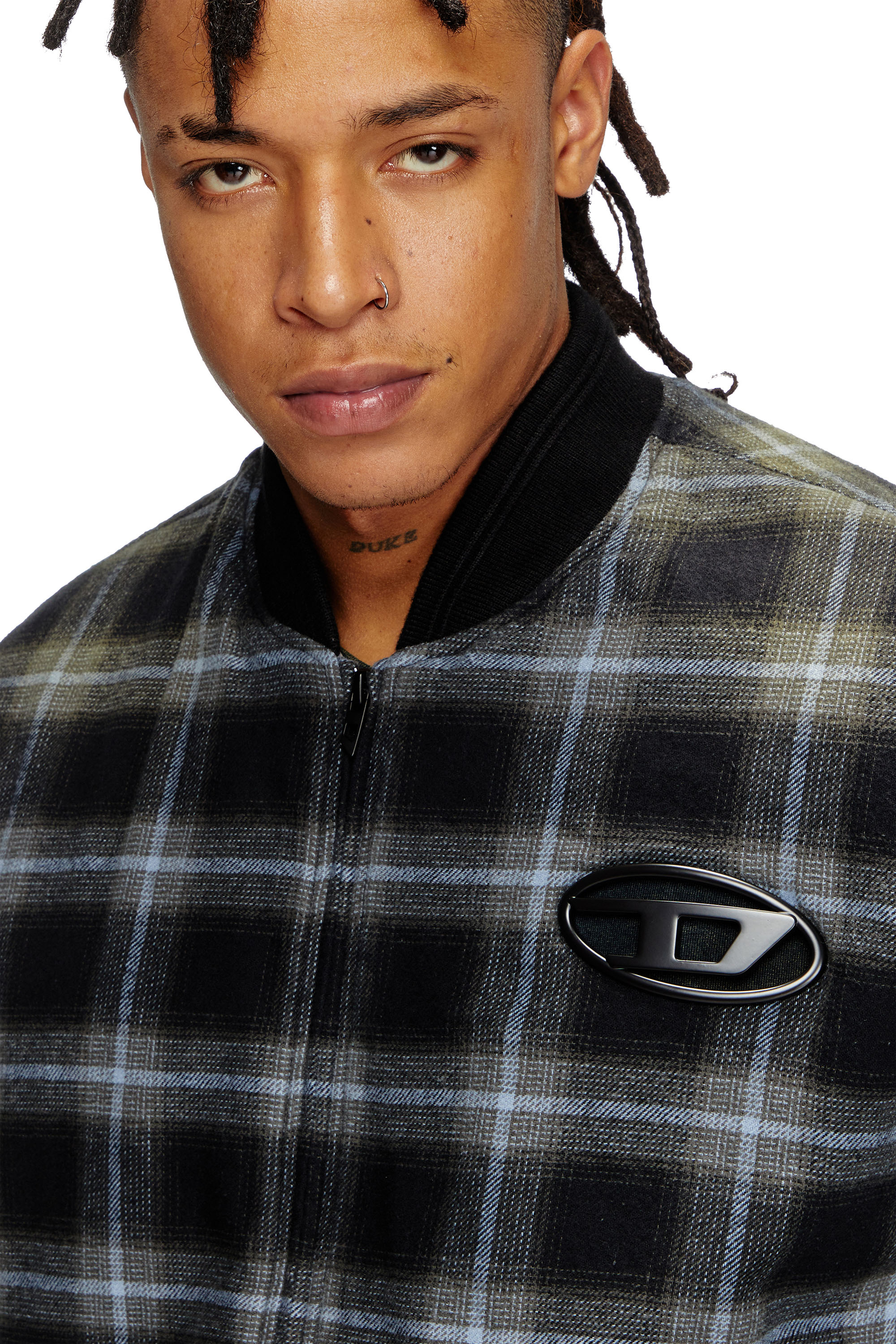 Diesel - J-SAINT, Herren Wattierte Bomberjacke aus Karo-Flanell in Schwarz/Blau - 5