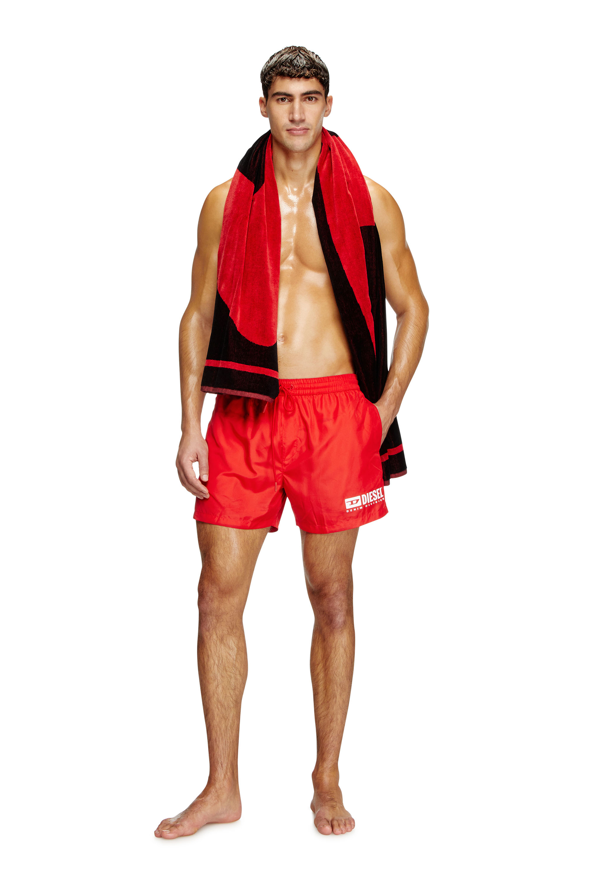Diesel - KEN-37-D-BOX, Herren Mittellange Badeshorts mit Logo-Print in Rot - 1