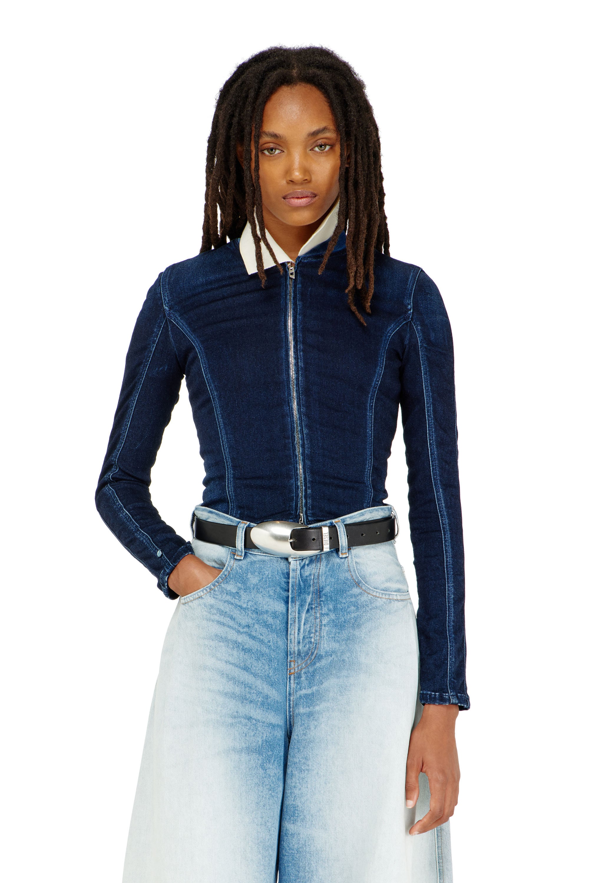 Diesel - DE-GARY-D JOGG, Damen Cropped jacket aus JoggJeans in Dunkelblau - 1