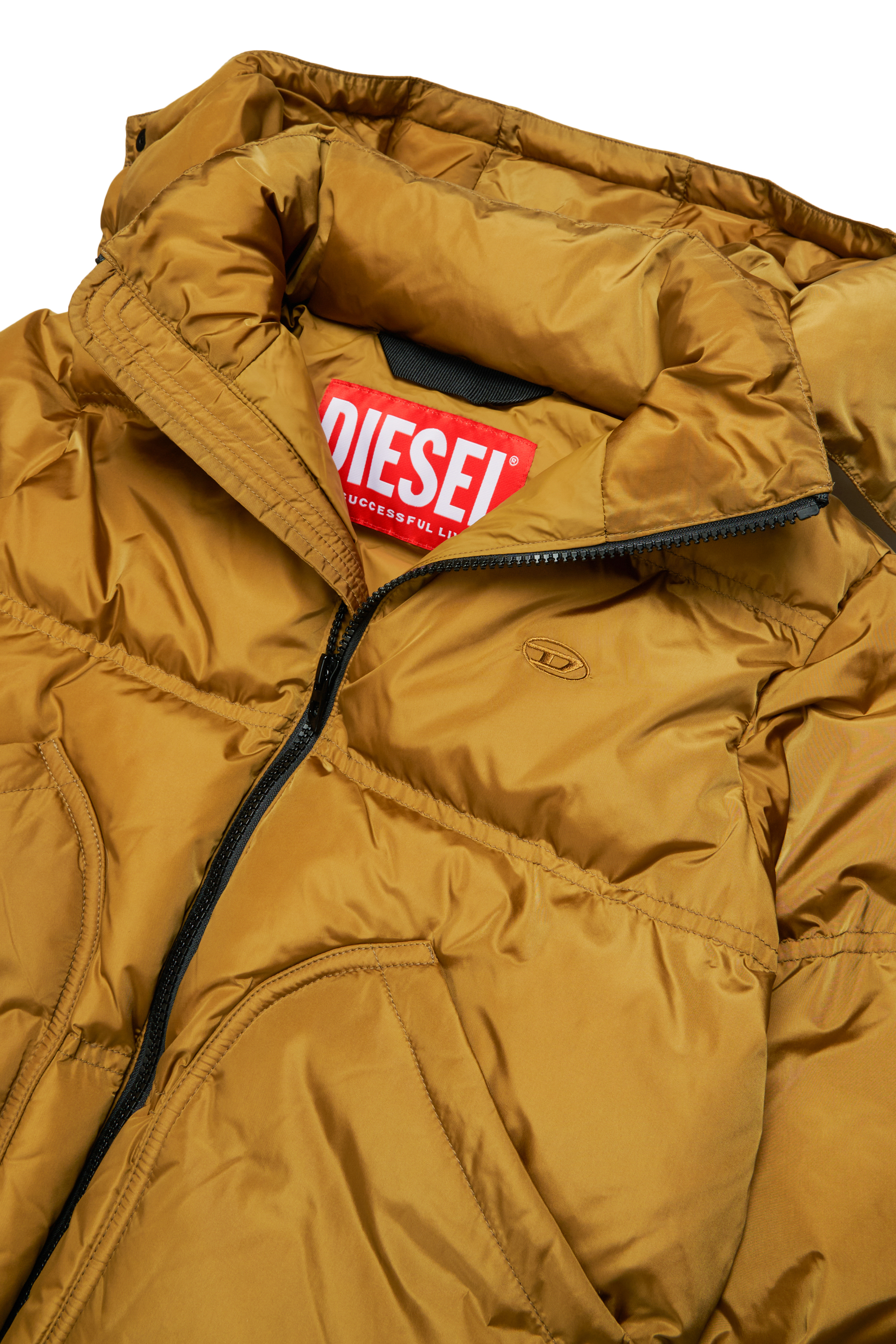 Diesel - JRIVON, Unisex's Hooded puffer jacket with oversized pockets in Brown - 3