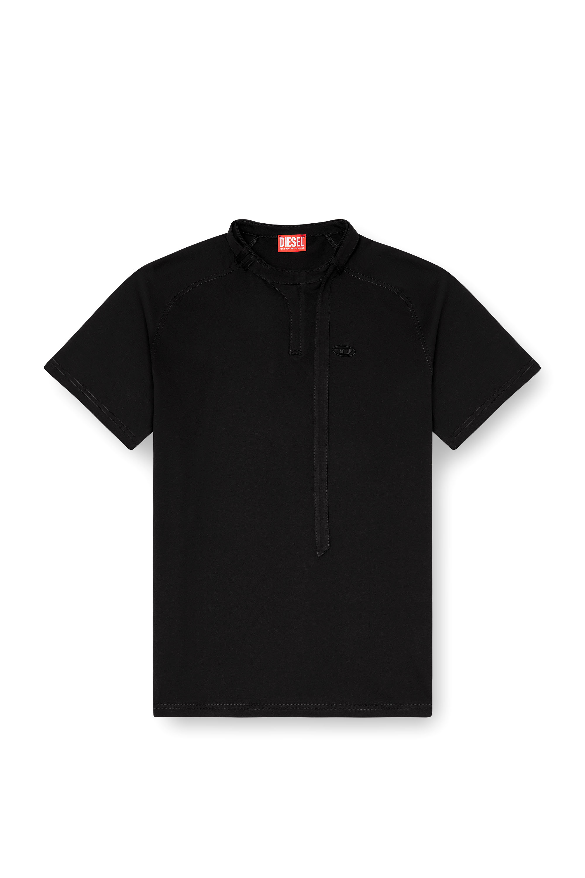 Diesel - T-KAUKO, Man's T-shirt with biker neck strap in Black - 2