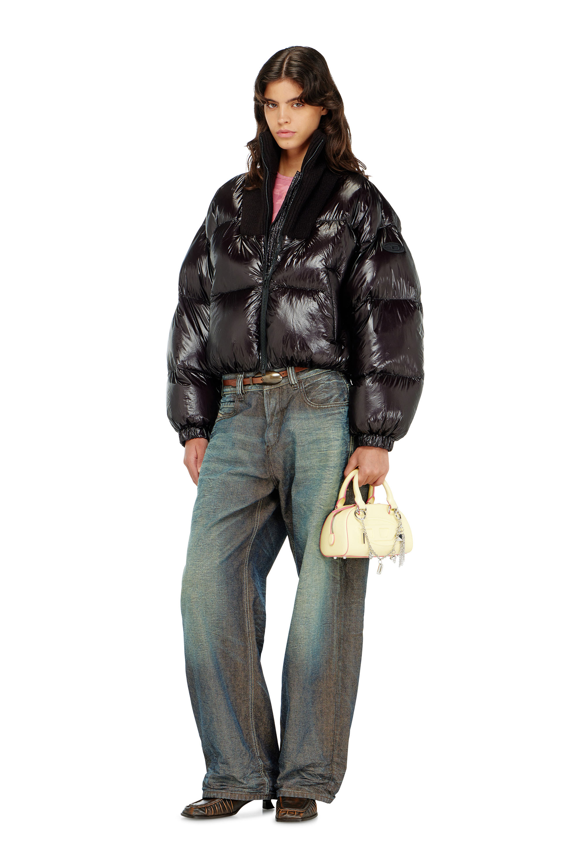 Diesel - W-ARRIOR, Damen Daunen-Steppjacke aus Ripstop mit Strickkragen in Schwarz - 2