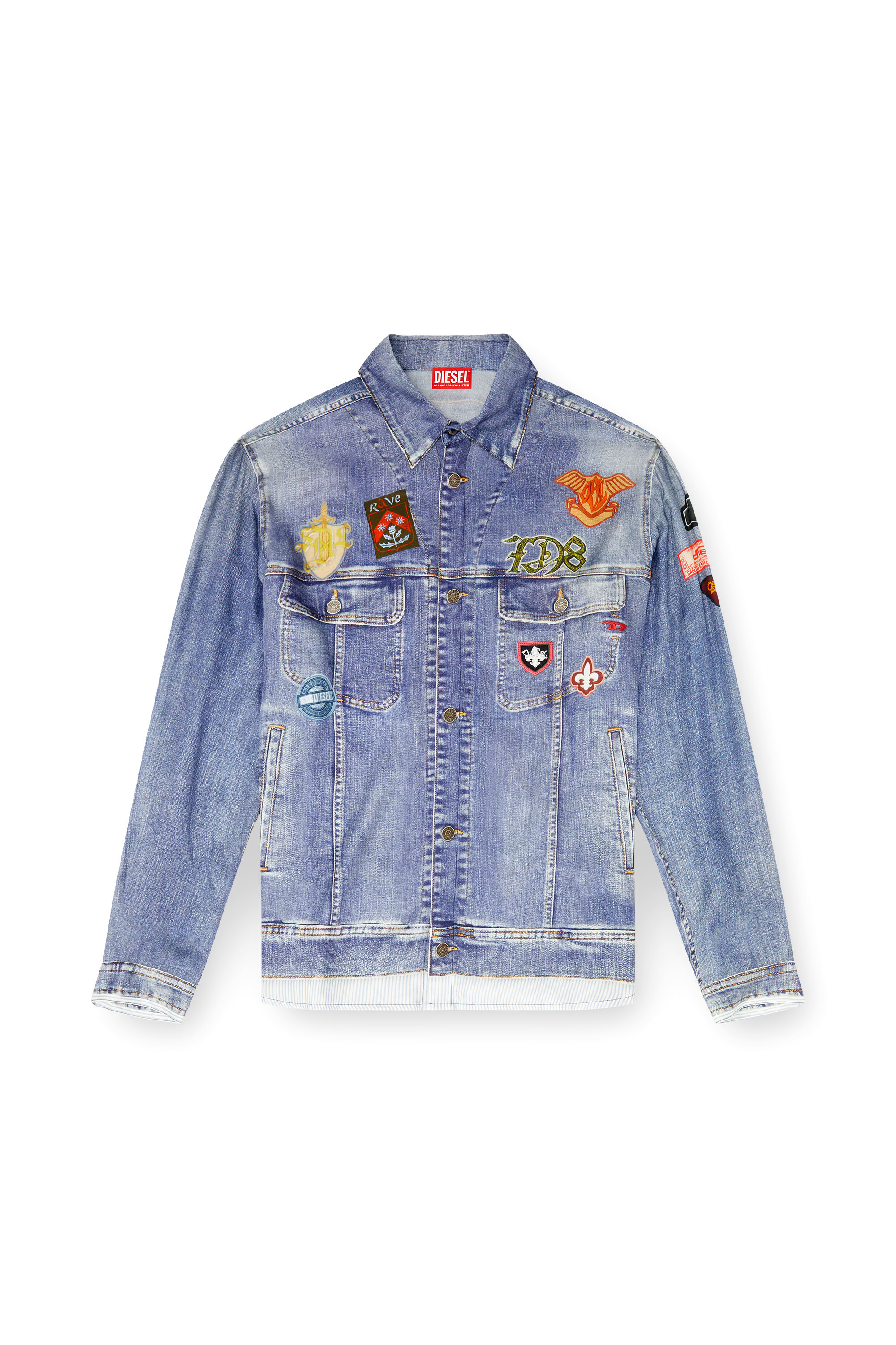 Diesel - S-SIMPLY-PATCH, Herren Satinhemd mit trompe-l'oeil denim-print in null - 3