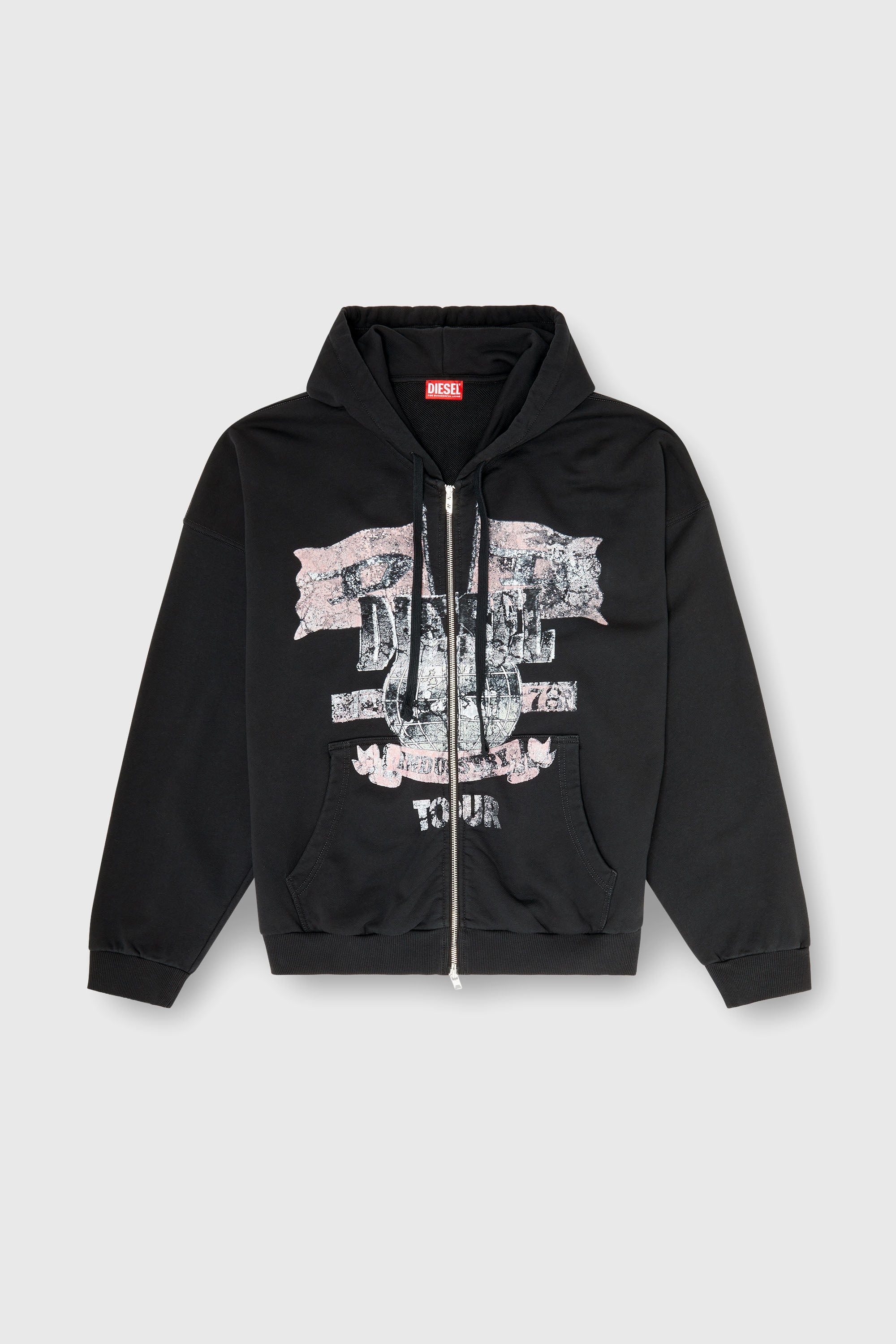 Diesel - S-WILL-ZIP, Herren Kapuzensweatjacke mit Konzertgrafiken und Rei&szlig;verschluss in Schwarz - 2