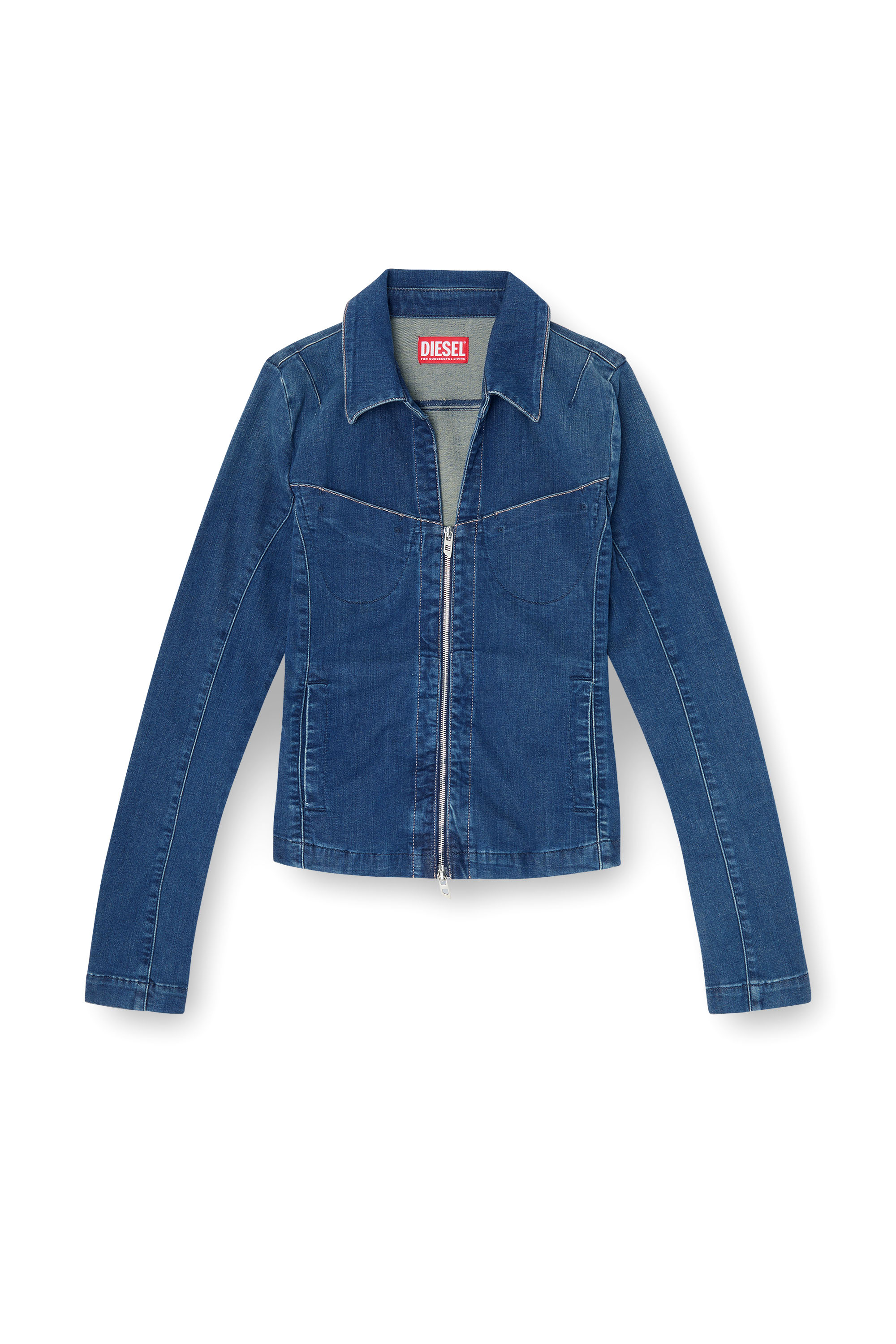 Diesel - DE-QUINOR-S1, Damen Hemd mit Rei&szlig;verschluss aus denim in Mittelblau - 3