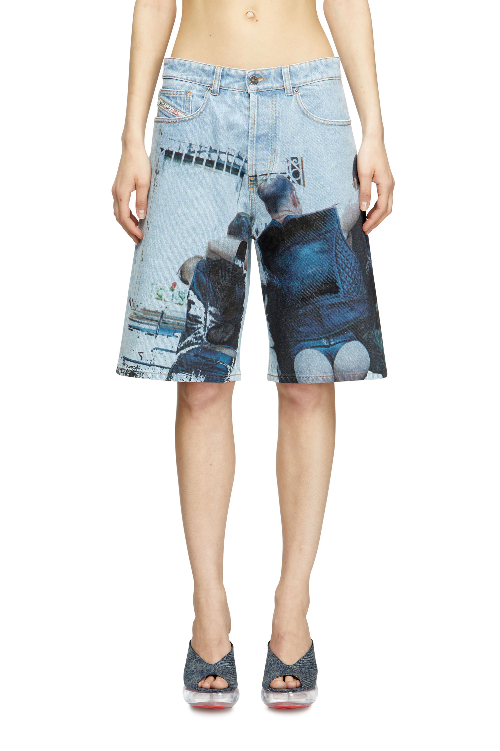Diesel - PR-D-RIXFORD-S, Unisex Denim-Shorts mit verblasstem Print in Hellblau - 4
