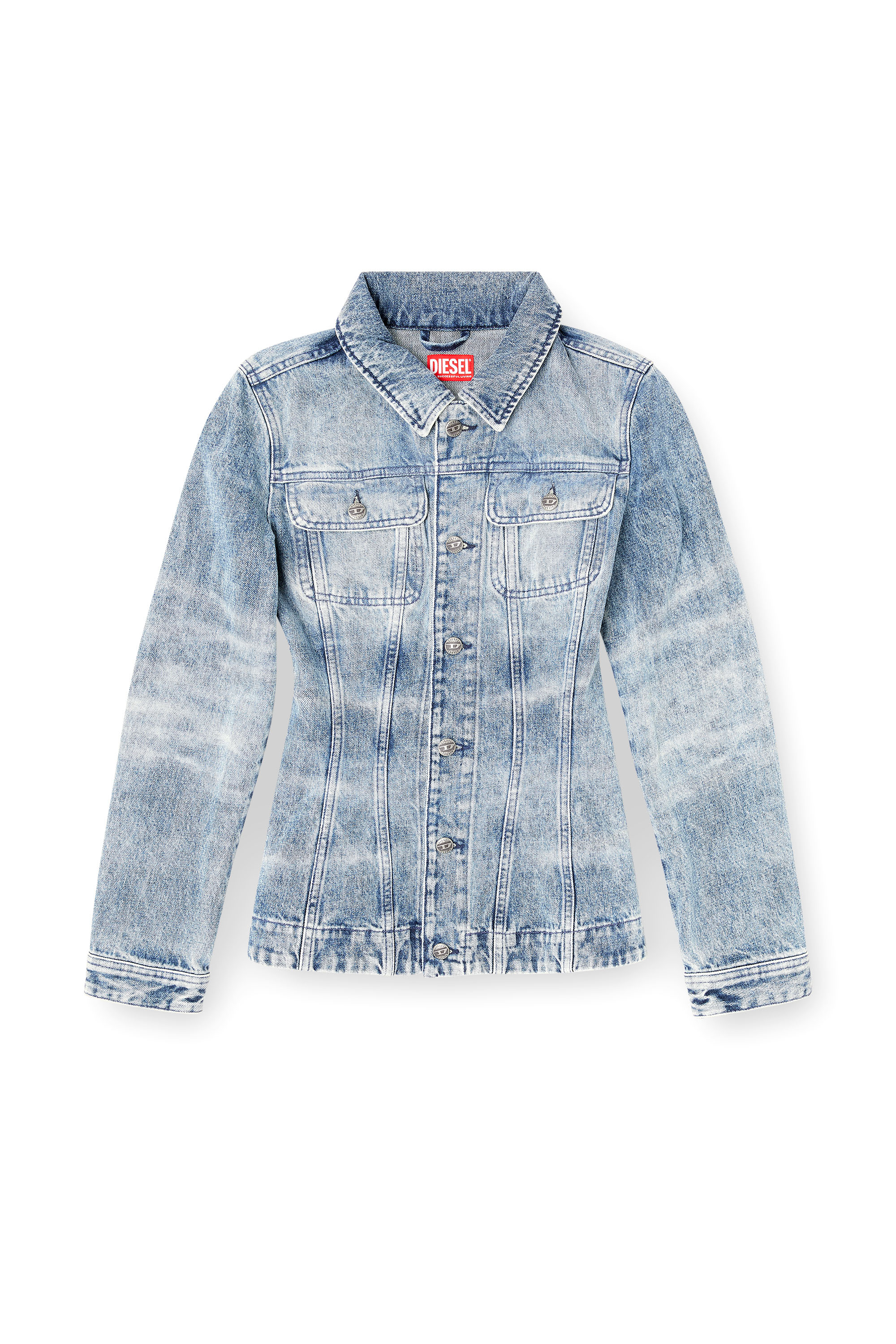 Diesel - DE-KATERIN-FSH, Damen Taillierte Jacke aus gelaserte Baumwolle-Hanf-Denim in Hellblau - 3