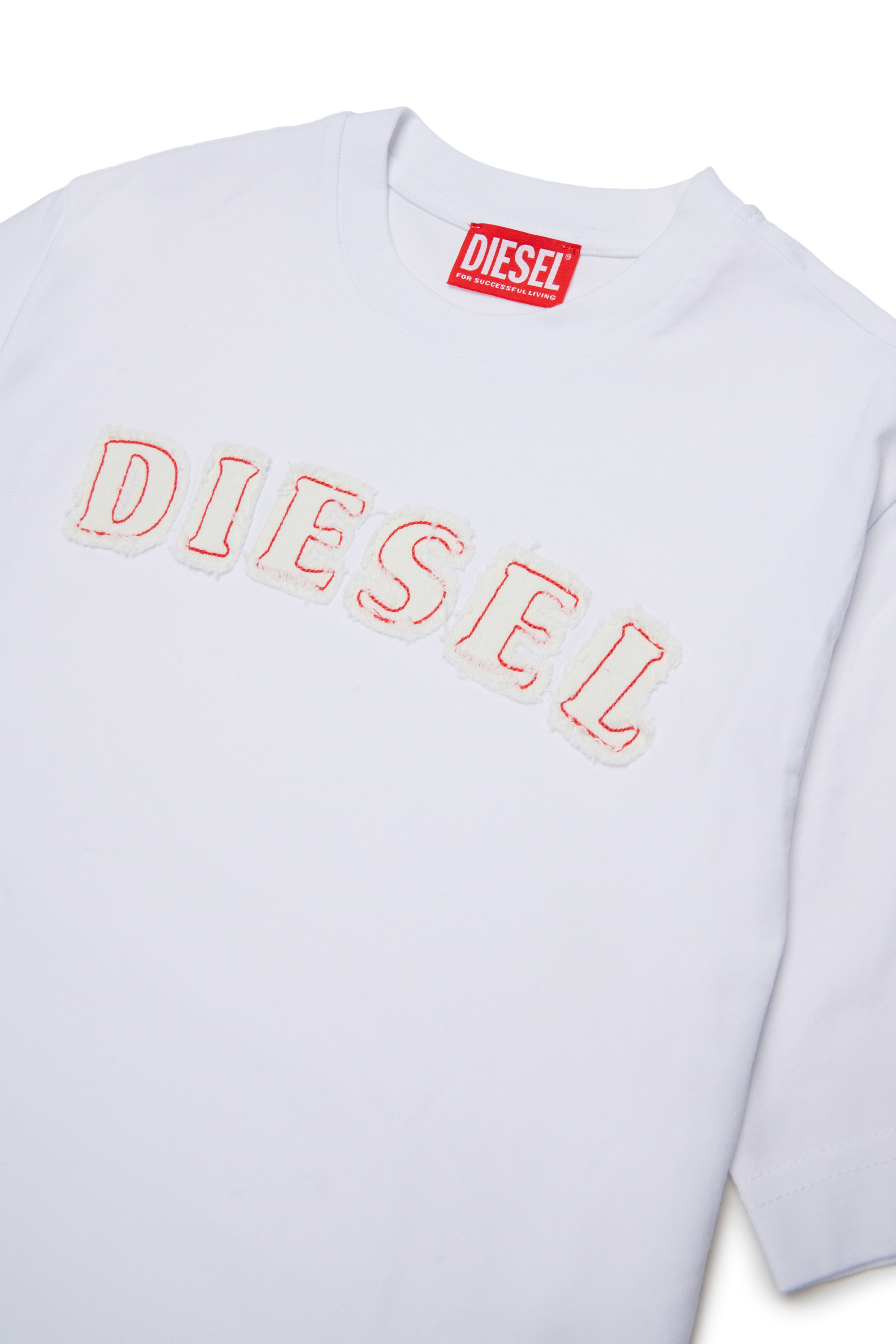 Diesel - TJEANS OVER, Man's Cotton T-shirt with frayed-effect logo in White - 3
