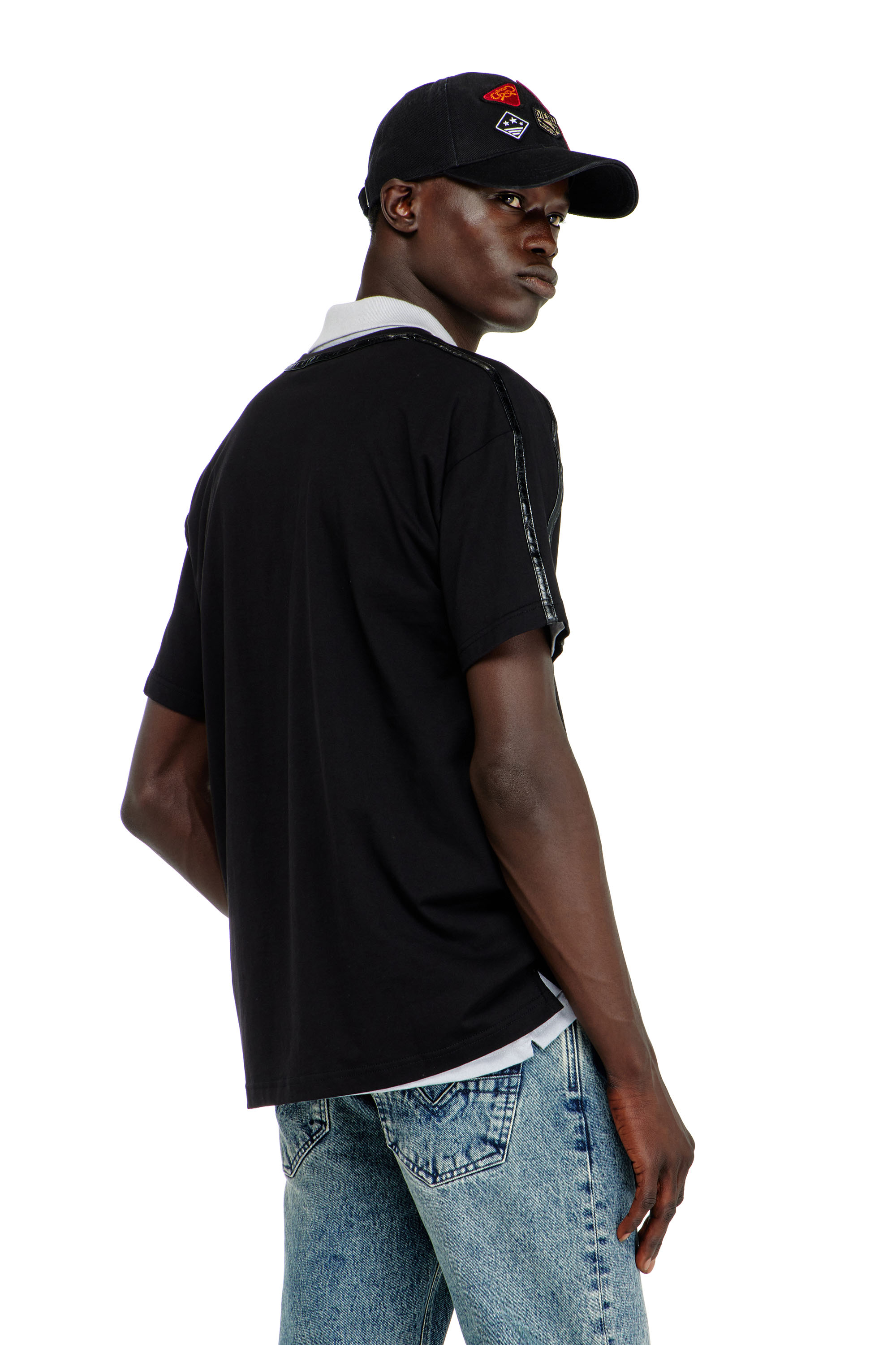 Diesel - T-NORM-FL, Man's T-shirt with contrast trims and logo patch in Black - 4