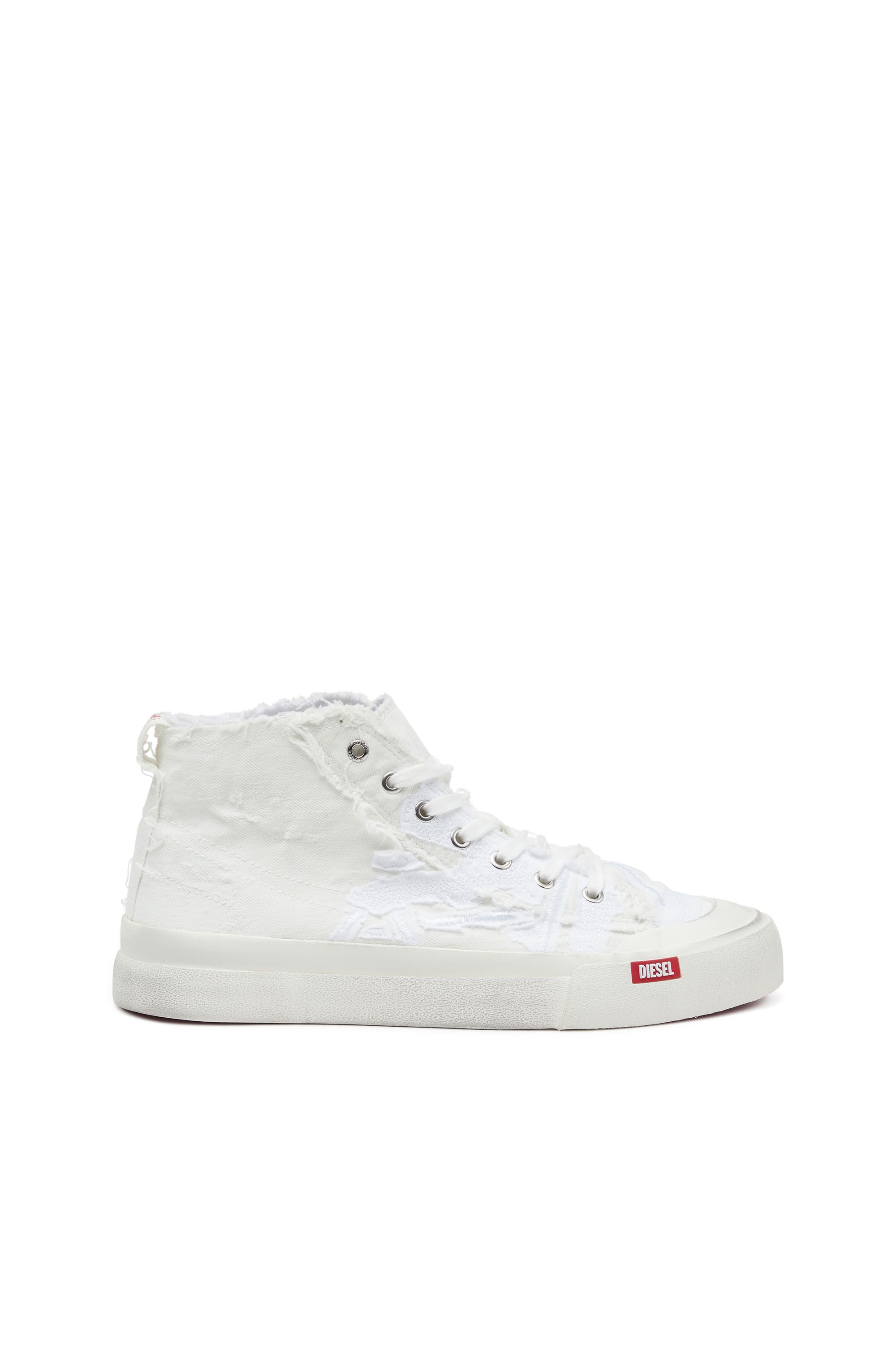 Diesel - S-ATHOS MID, Man S-Athos Mid-Destroyed gauze and denim high-top sneakers in White - Image 1