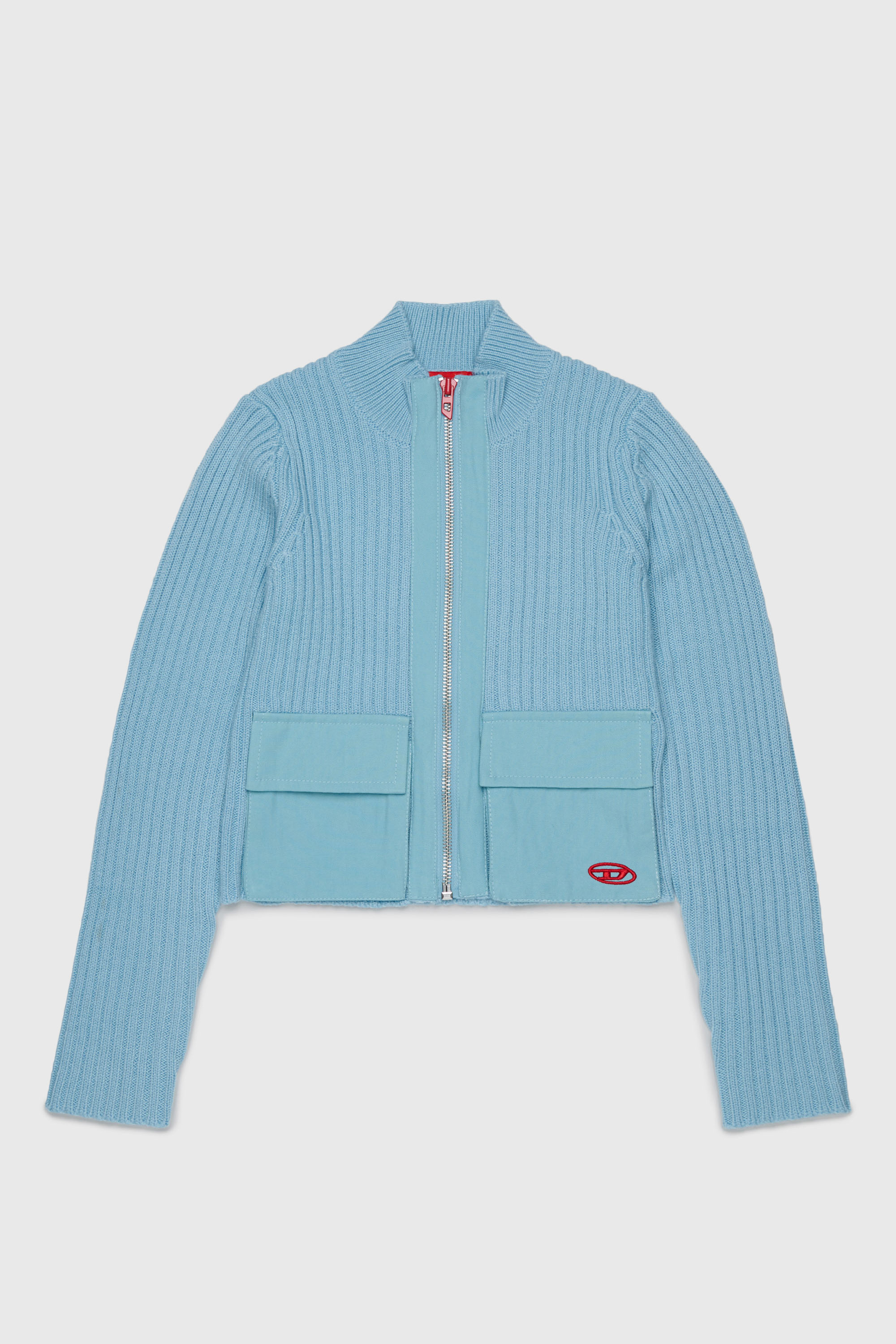 Diesel - KAMMY, Damen Zip-Cardigan aus Wollmischung mit Taschen in Hellblau - 1