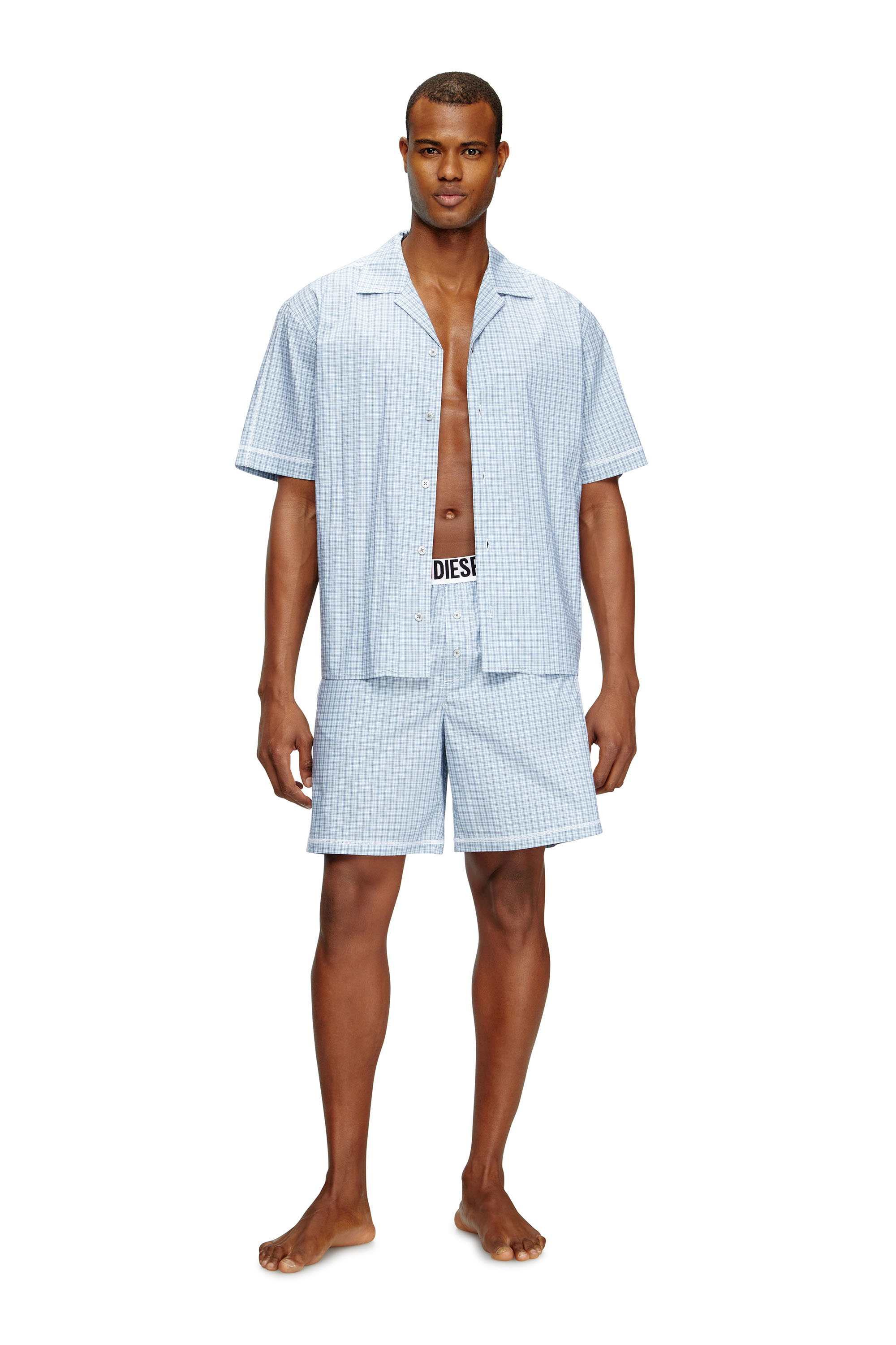 Diesel - SET-RAFAEL-D-CORE, Herren Kurze Pyjamas aus Karo-Baumwolle in Hellblau - 1