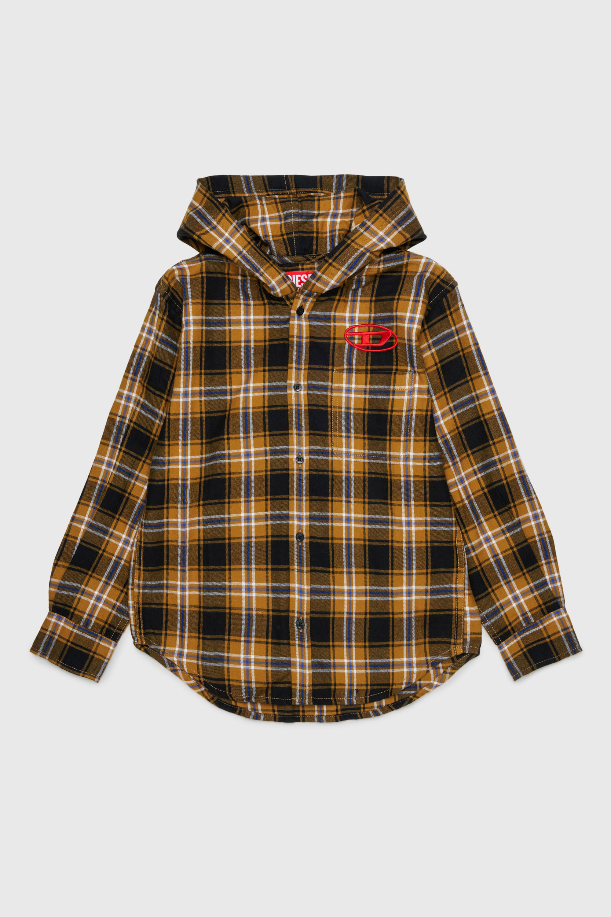 Diesel - CHECK OVER, Herren Hooded check shirt mit Oval D Stickerei in Braun - 1