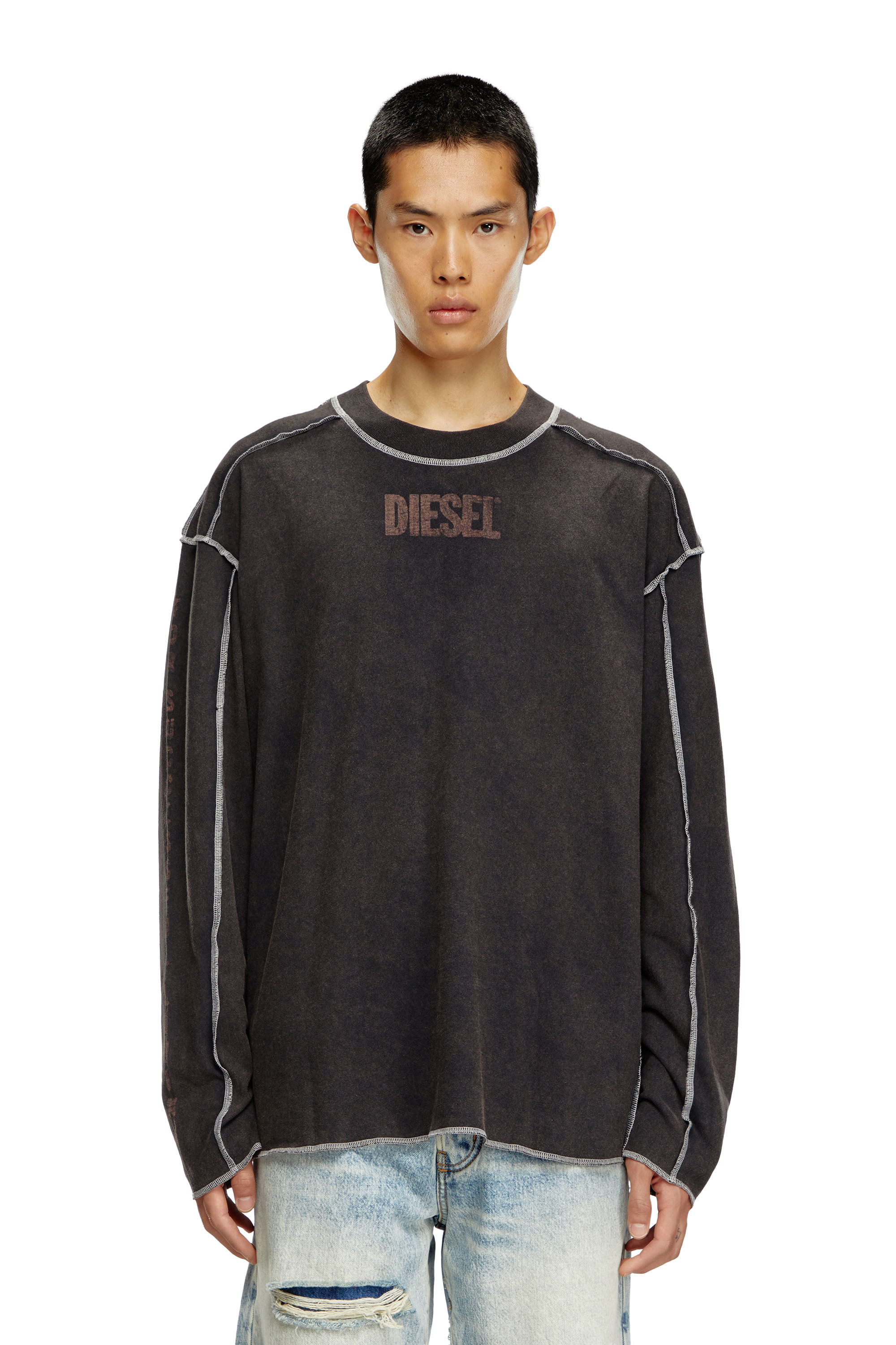 Diesel - T-CRAOR-LS, Herren Langarm-T-Shirt mit Inside-Out-Effekt in Dunkelgrau - 6