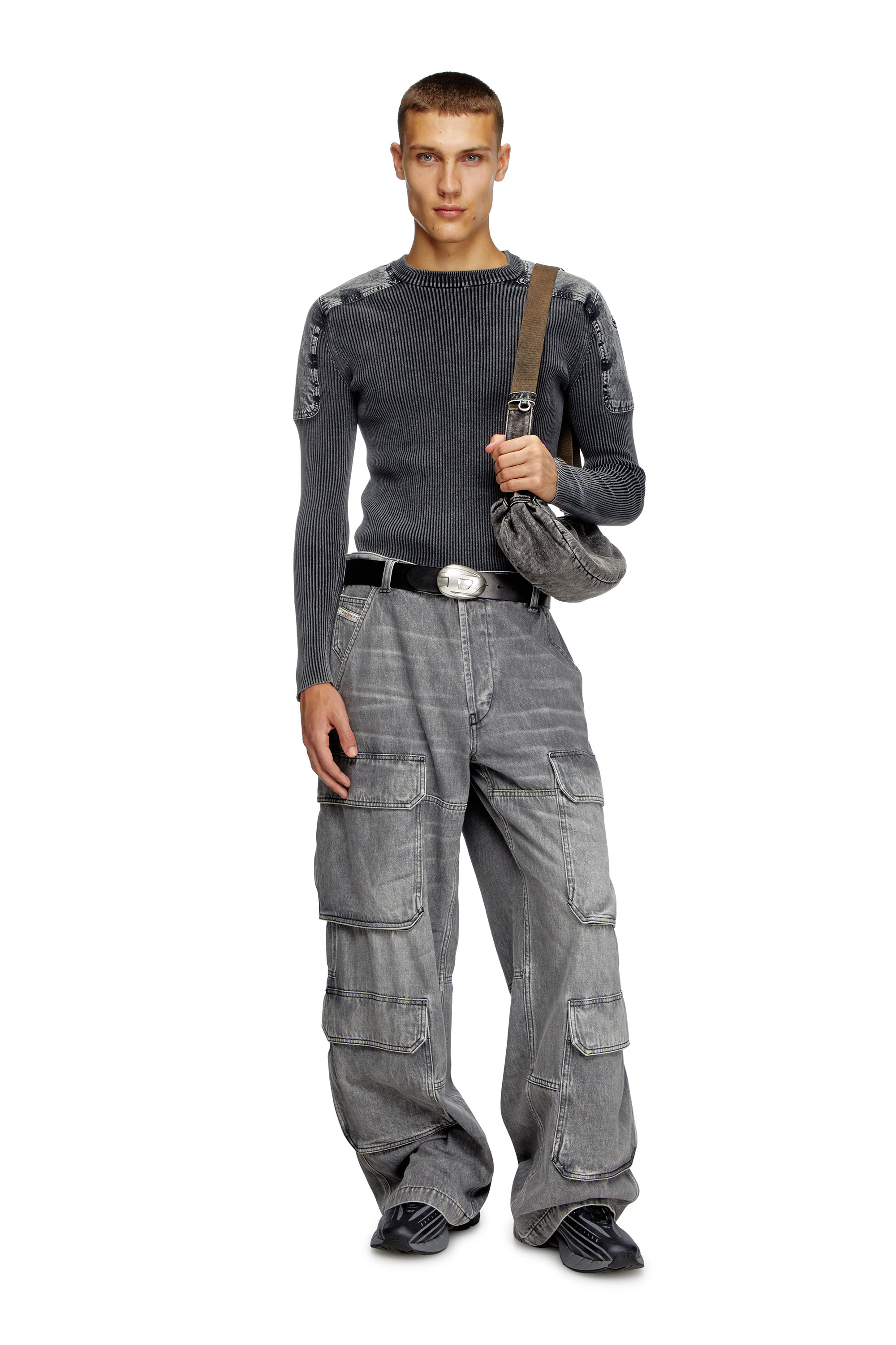 Diesel - K-MARTIN, Herren Pullover mit Schulterpartien aus Denim in Dunkelgrau - 1