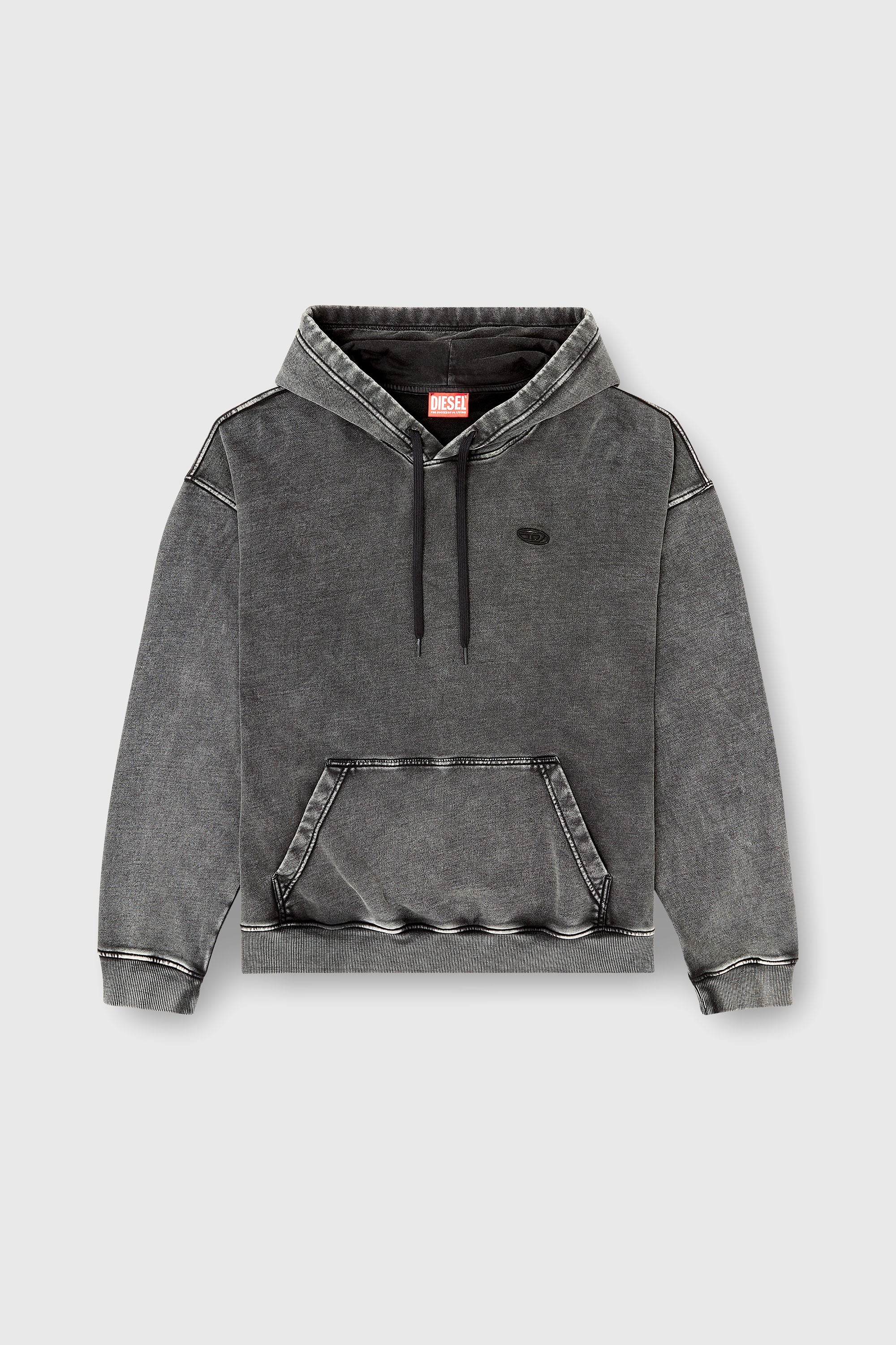 Diesel - S-BOXT-HOOD-DEN, Herren Hoodie mit roh geschnittener R&uuml;ckenapplikation in Dunkelgrau - 2
