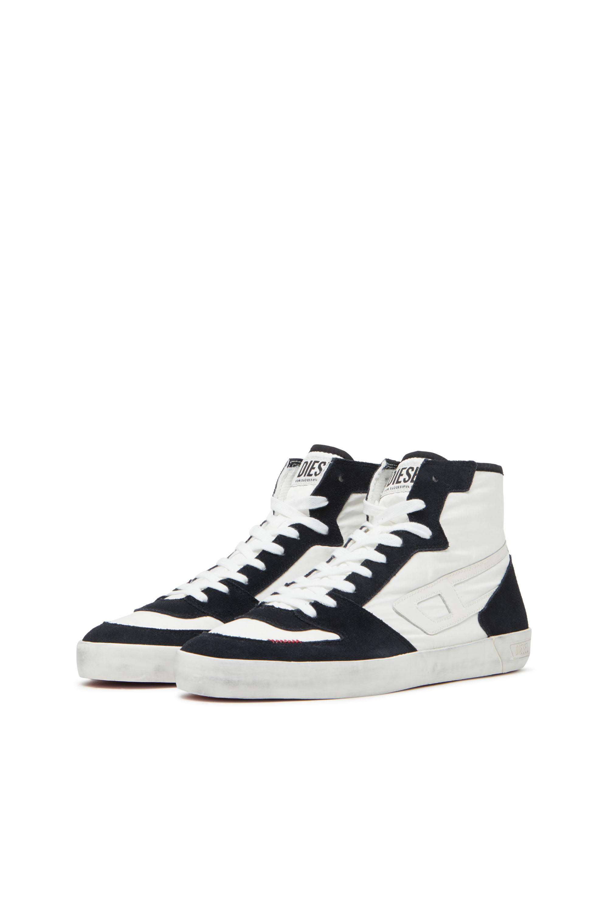 Diesel - S-LEROJI D-1 MID, Herren High-Top-Sneakers aus gepolstertem Ripstop und Veloursleder in Schwarz/Weiss - 8