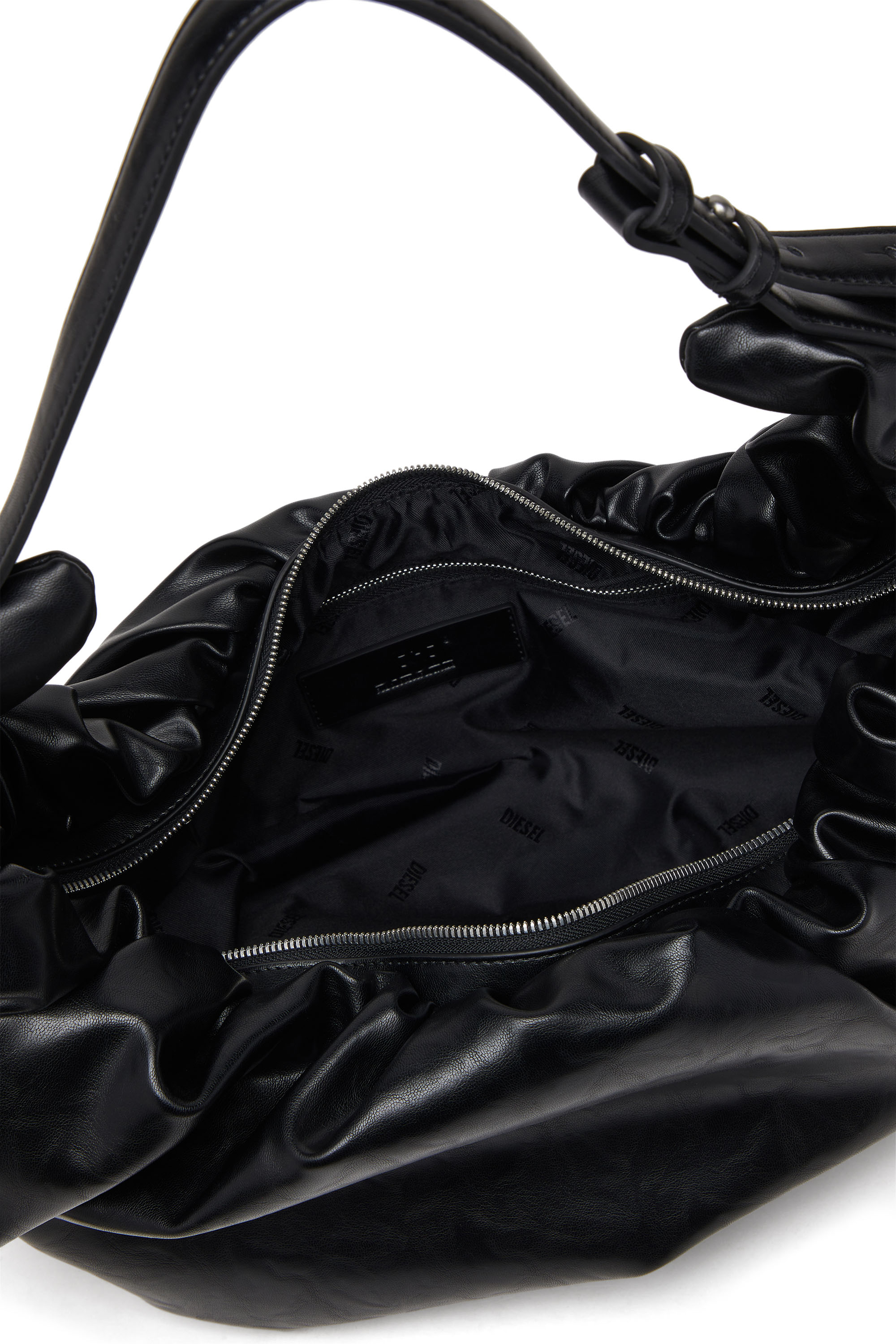 Diesel - GRAB-D HOBO L, Damen Große zerknitterte Hobo-Tasche aus glänzendem PU in Schwarz - 3