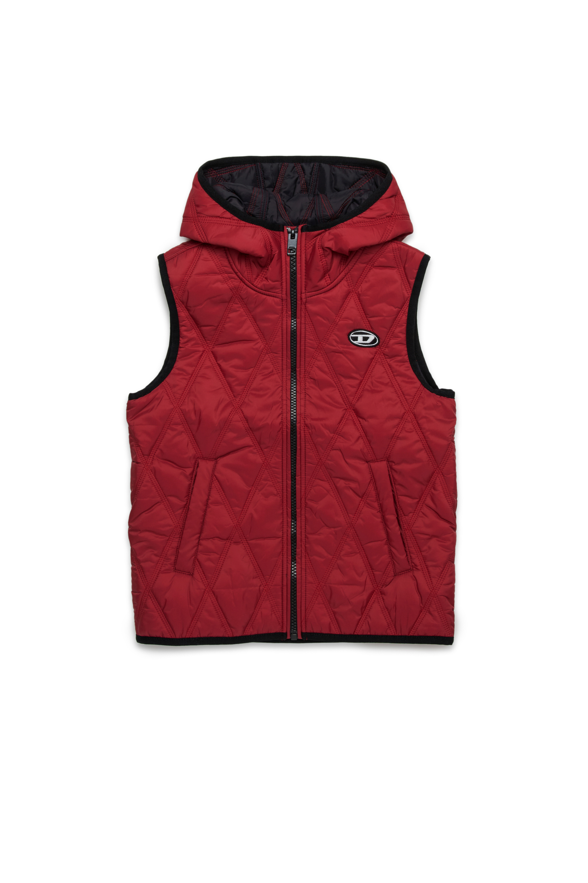 Diesel - JFOKKLOGO, Unisex's Hooded quilted nylon vest in Red - 1