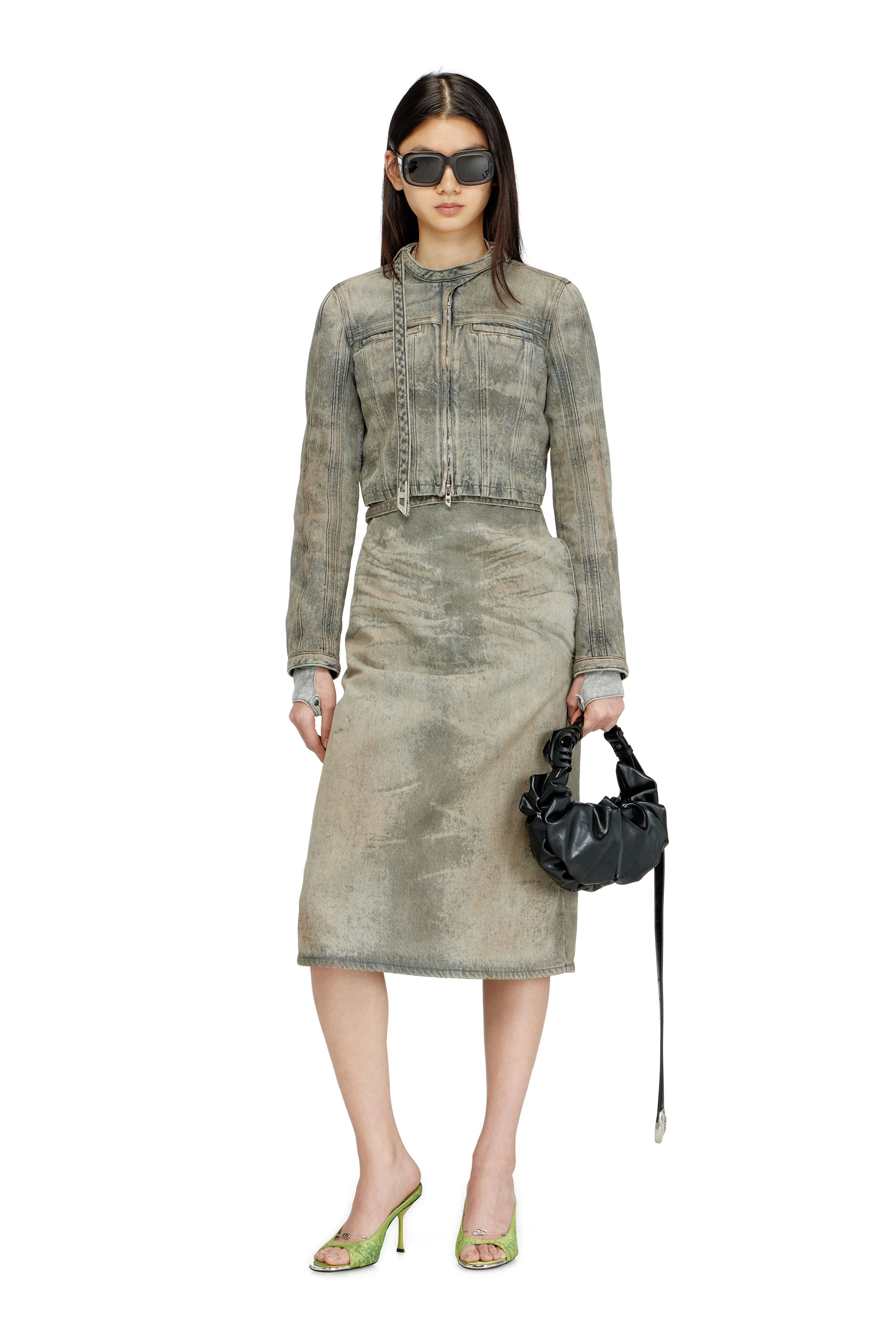 Diesel - DE-MORIKA-FSI, Woman's Midi skirt in cotton-hemp satin denim in Grey - 2