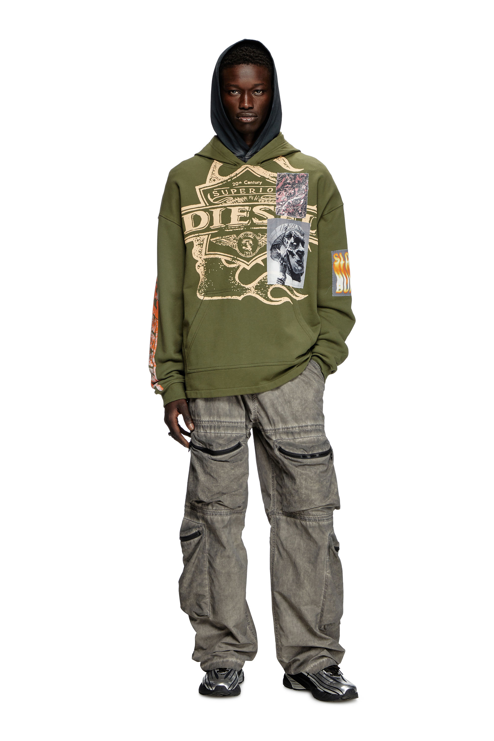 Diesel - S-BAXT-HOOD-R1, Herren Hoodie mit Prints und Logo-Patches in Olivgrün - 2