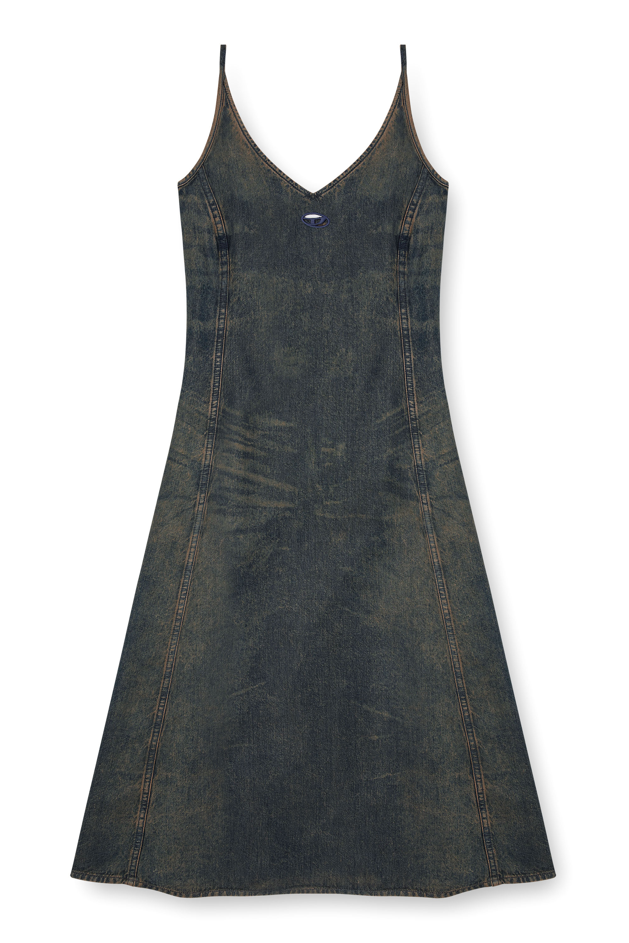 Diesel - DE-BELD-S, Damen Midi-Kleid aus fließendem Denim mit Schmutz-Effekt in Dunkelblau - 2