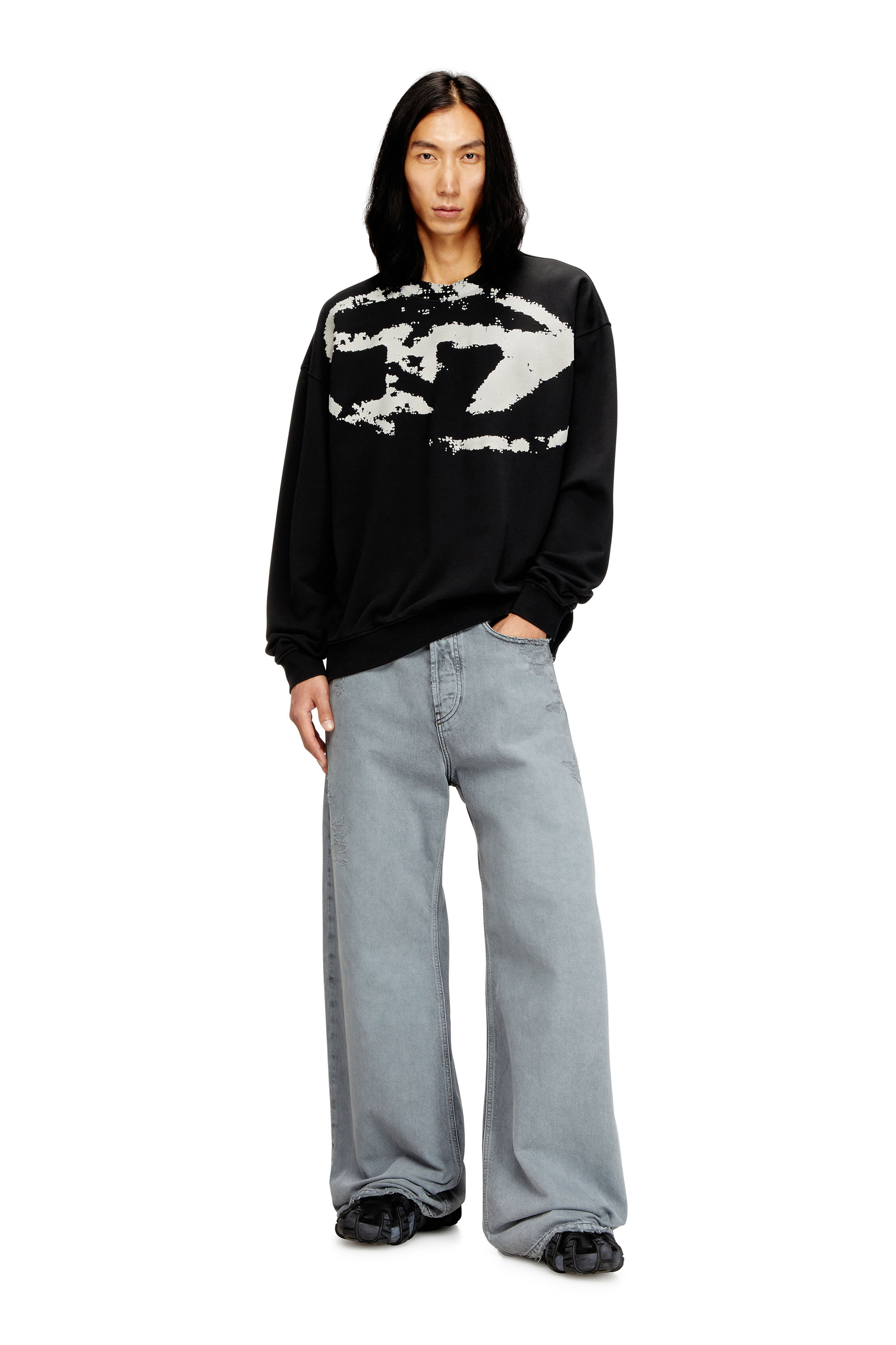 Diesel - S-BOXT-N5, Man's Sweatshirt with distressed flocked logo in Black - 1