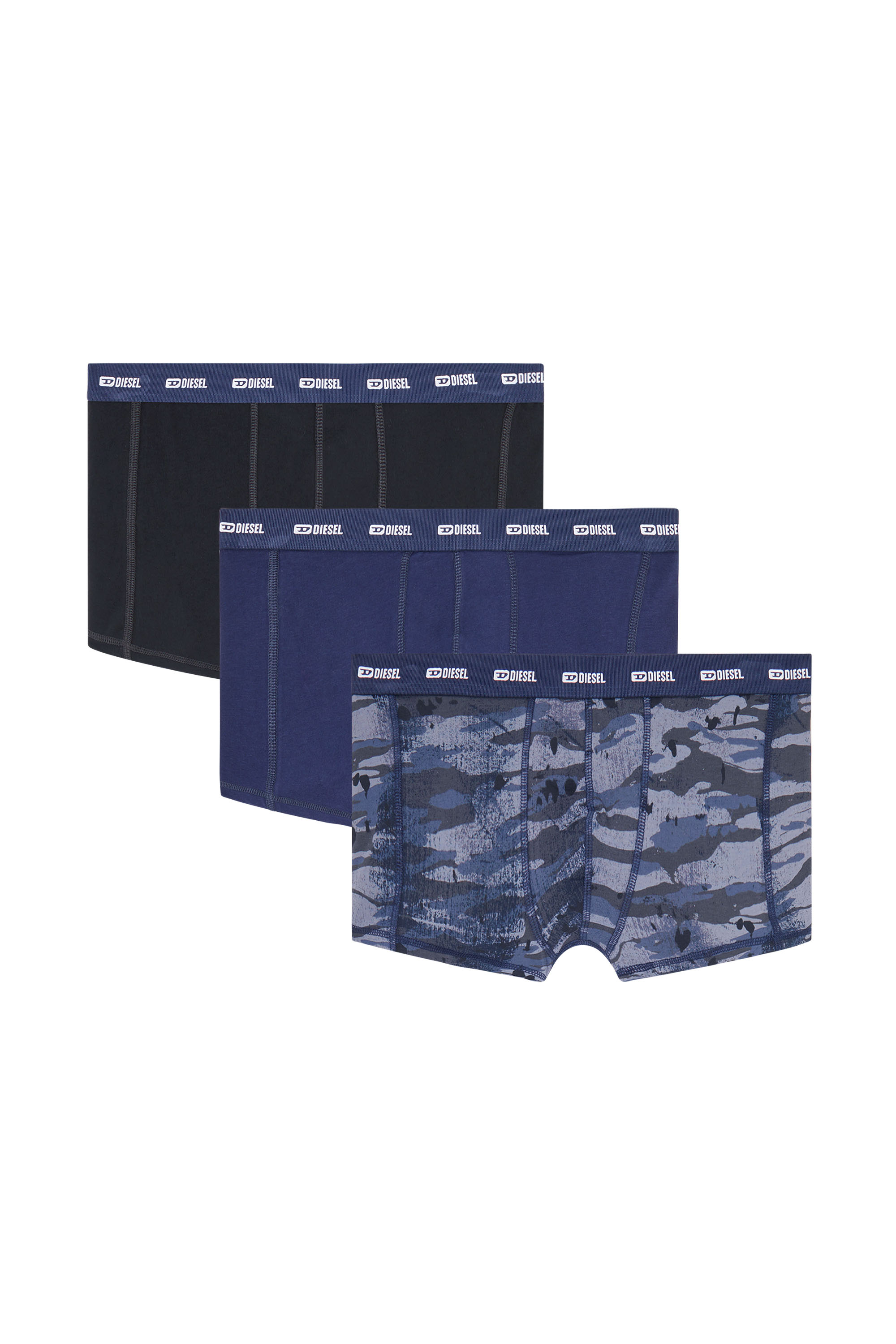 Diesel - DAMIEN-UTLT-3PACK, Herren Einfarbige und Camouflage Retropants im Dreierpack in Blau/Schwarz - 1