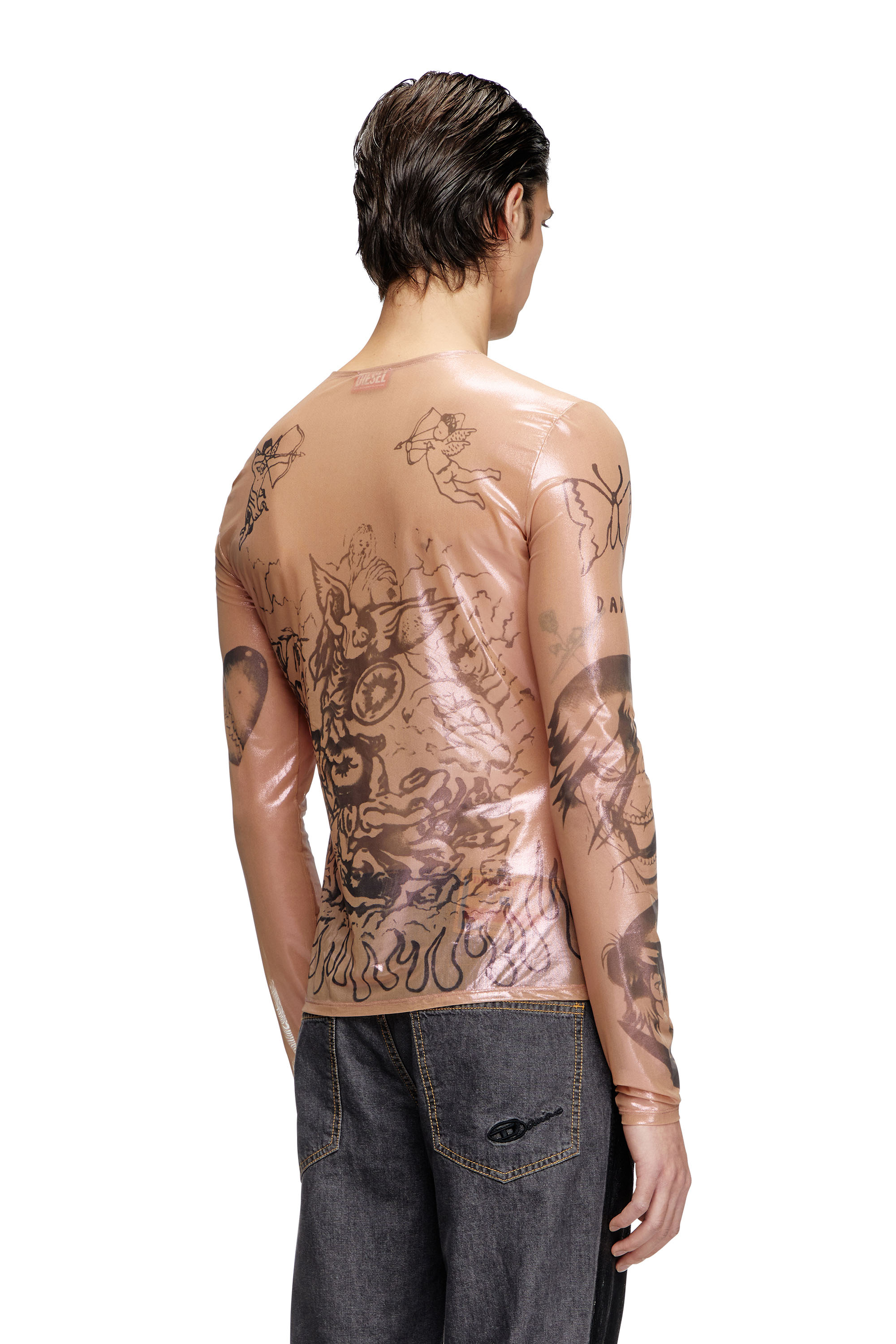 Diesel - T-CLAUDE-DD, Unisex Tattoo-Top aus beschichtetem Stretch-Tüll in Fleischfarben - 3