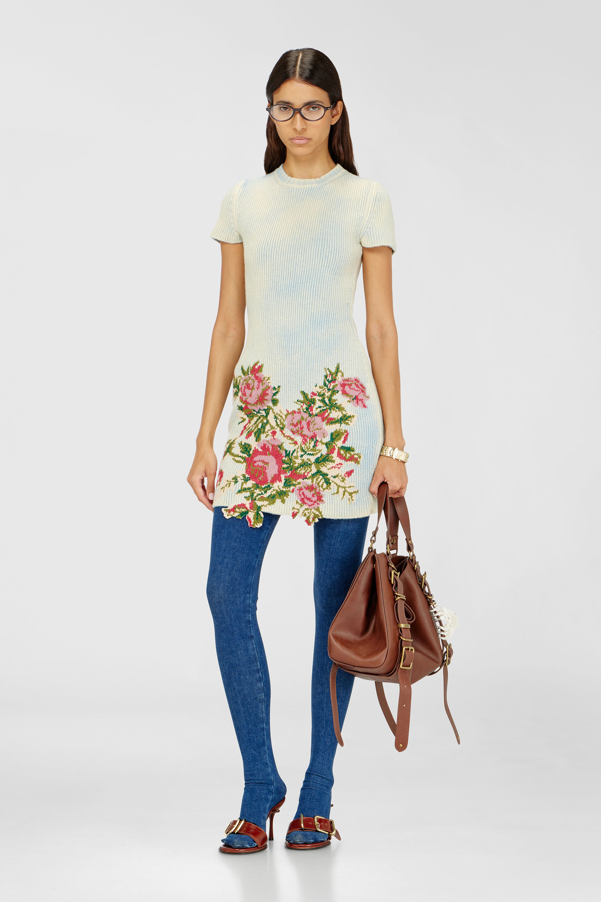 Diesel - M-RINNIE, Damen Kurzes Kleid aus Wollmischung mit Blumenmuster in Rosa/Blau - 2