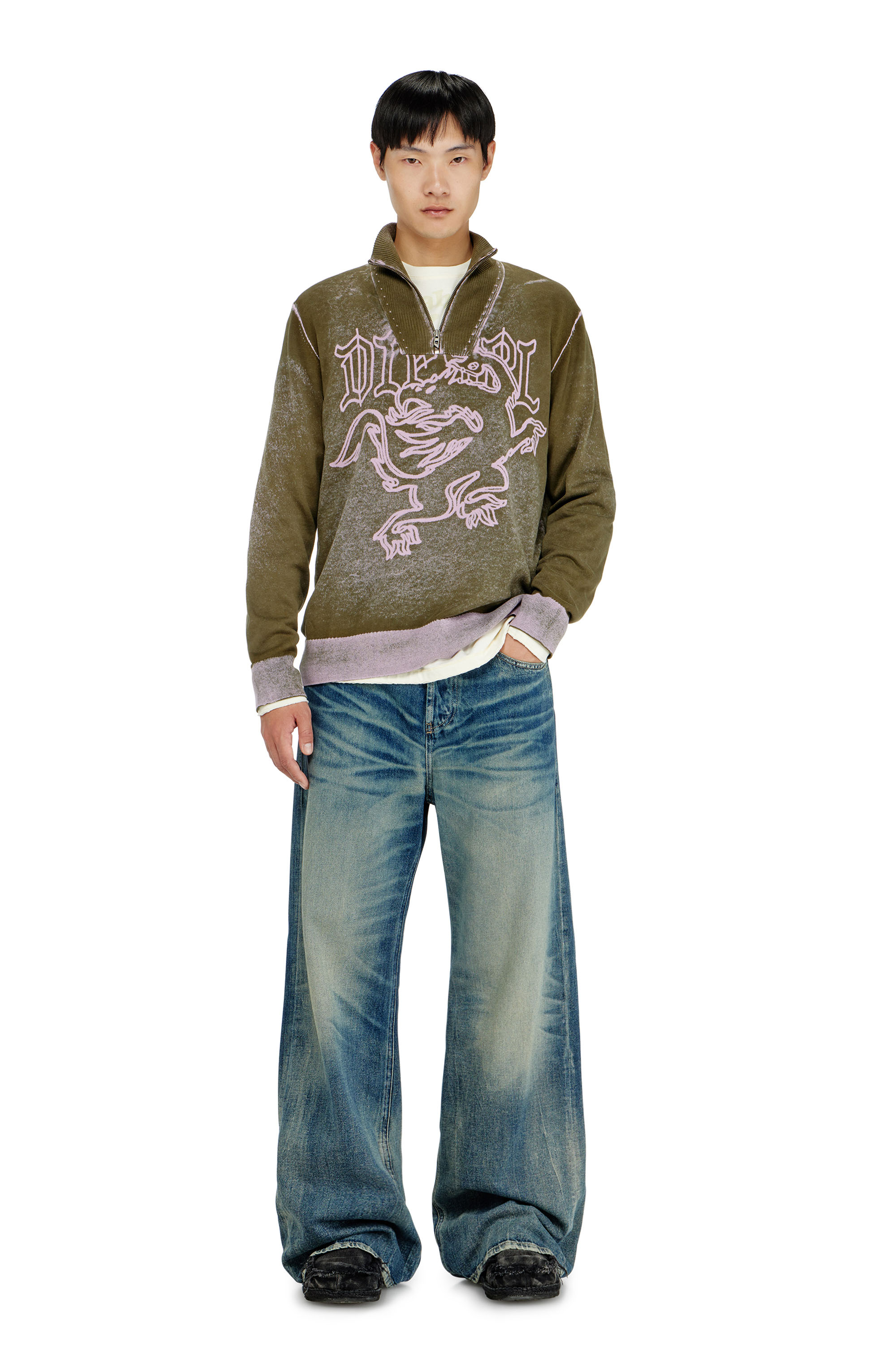 Diesel - K-LAUTARE, Herren Behandelter Half-zip-Pullover mit griffin-Motiv in null - 2