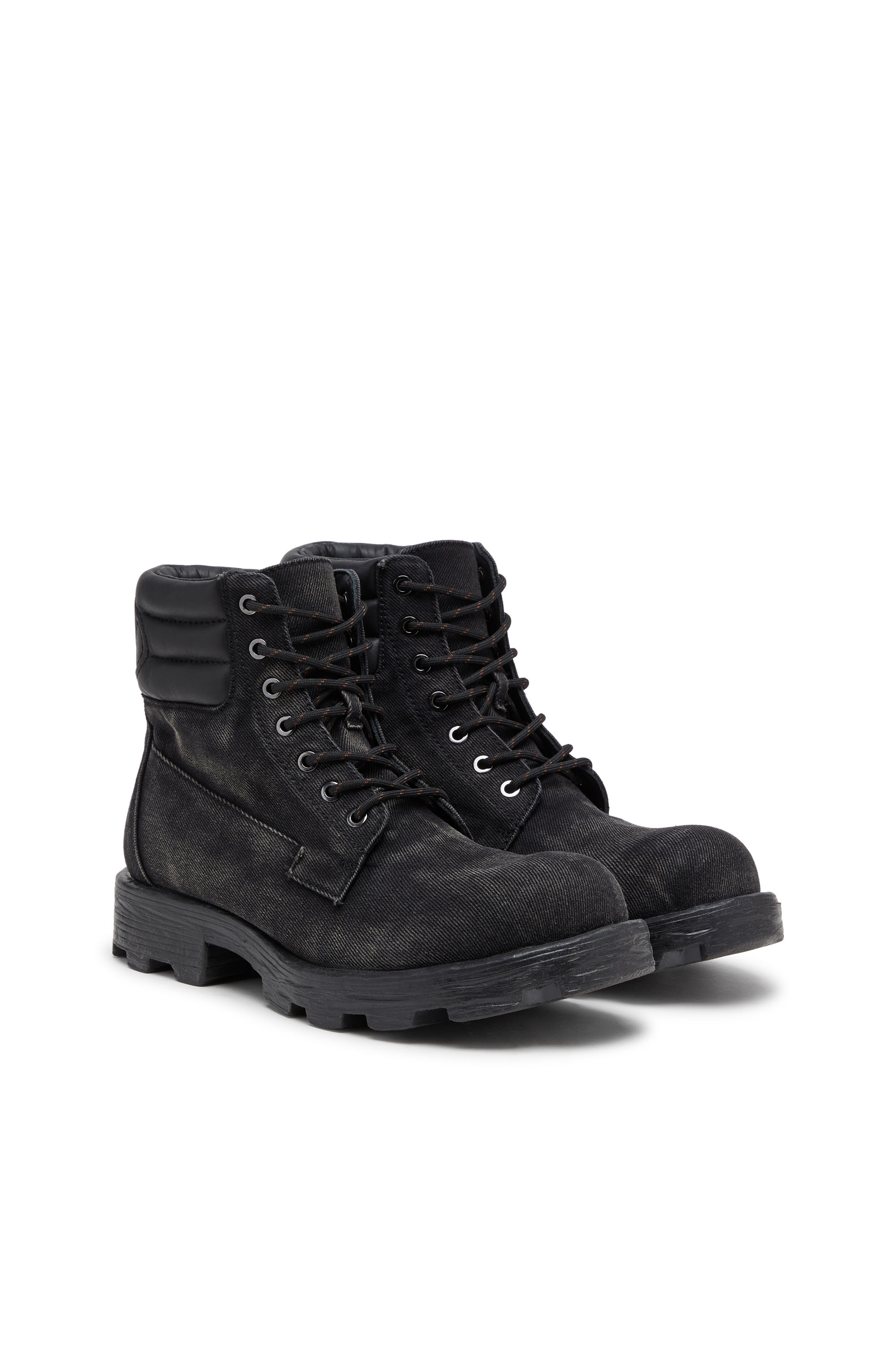 Diesel - D-HAMMER LACE UP, Herren D-Hammer-Kampfstiefel aus Denim und Leder in Schwarz - 2