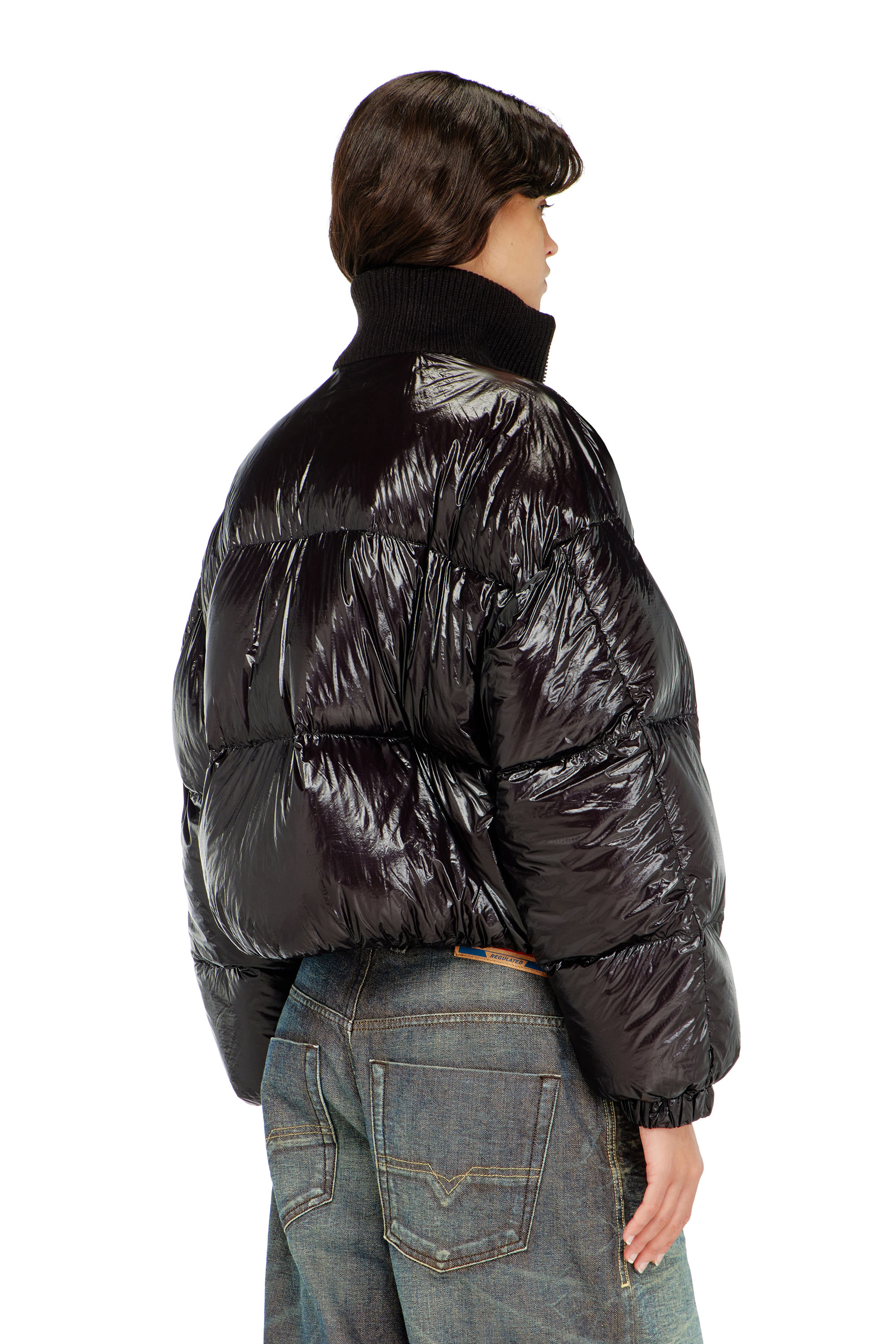 Diesel - W-ARRIOR, Damen Daunen-Steppjacke aus Ripstop mit Strickkragen in Schwarz - 4
