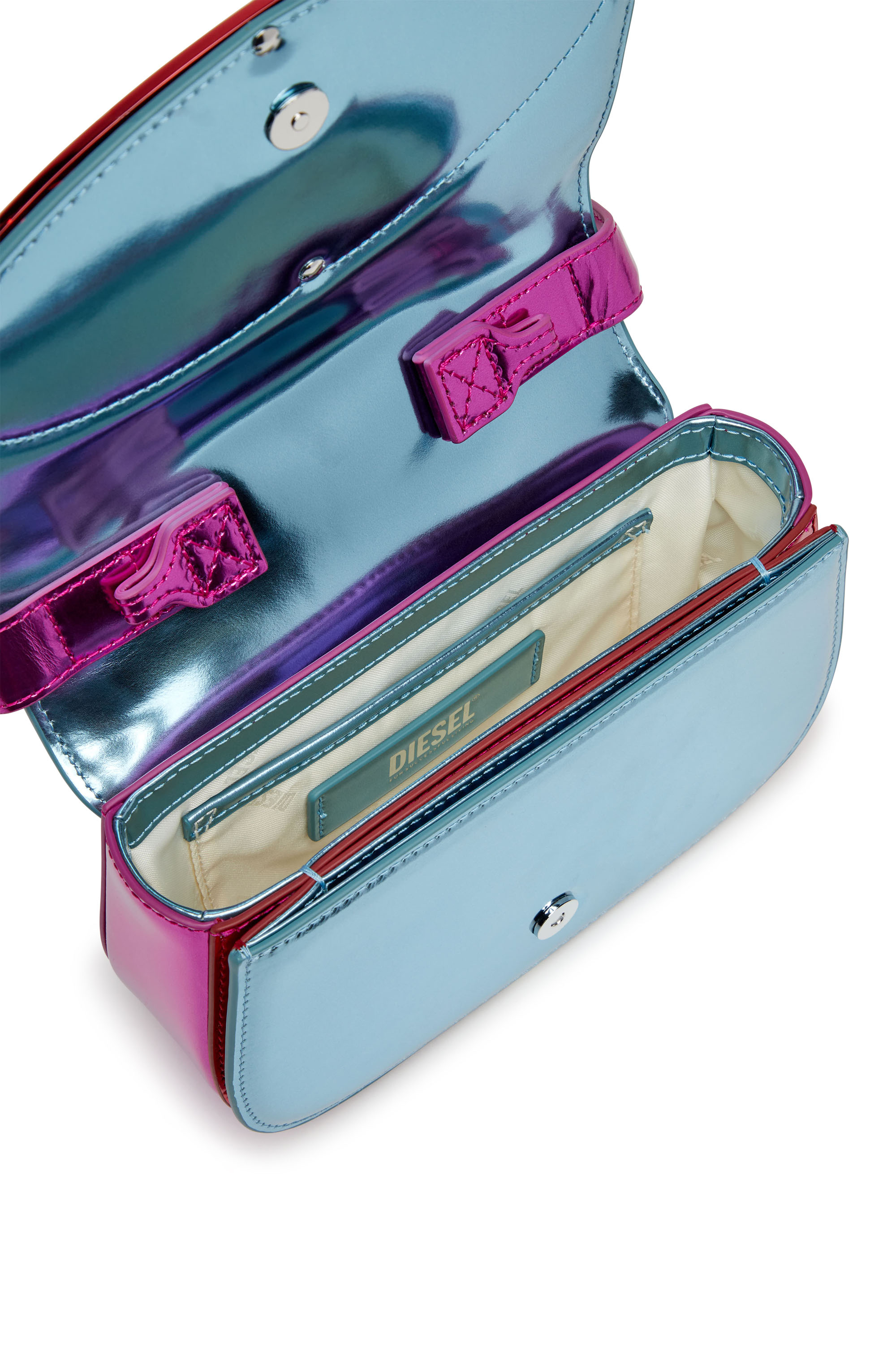 Diesel - 1DR, Woman's 1DR-Iconic shoulder bag in mirror leather in Blue/Red - 3