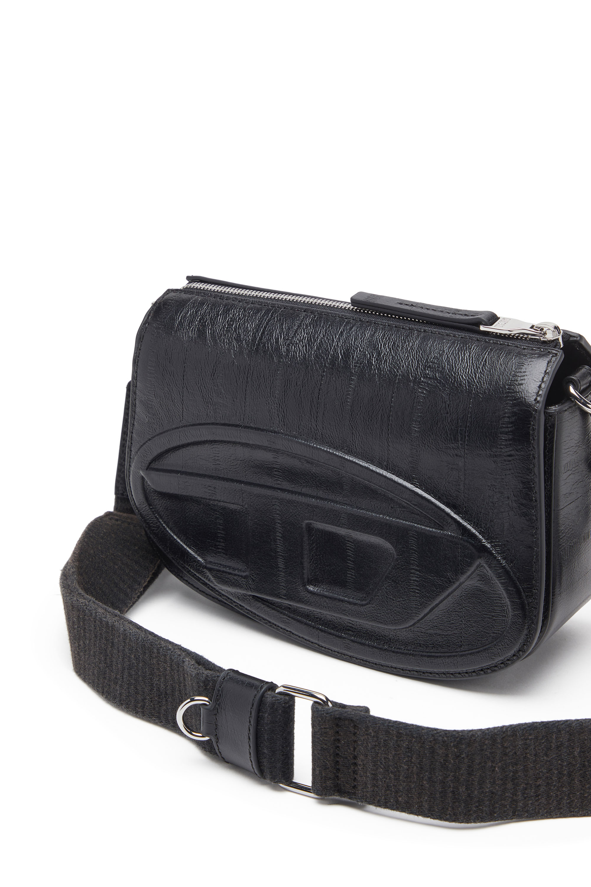 Diesel - 1DR CAMERA BAG, Herren Kameratasche aus Leder mit Aal-Effekt in Schwarz - 5