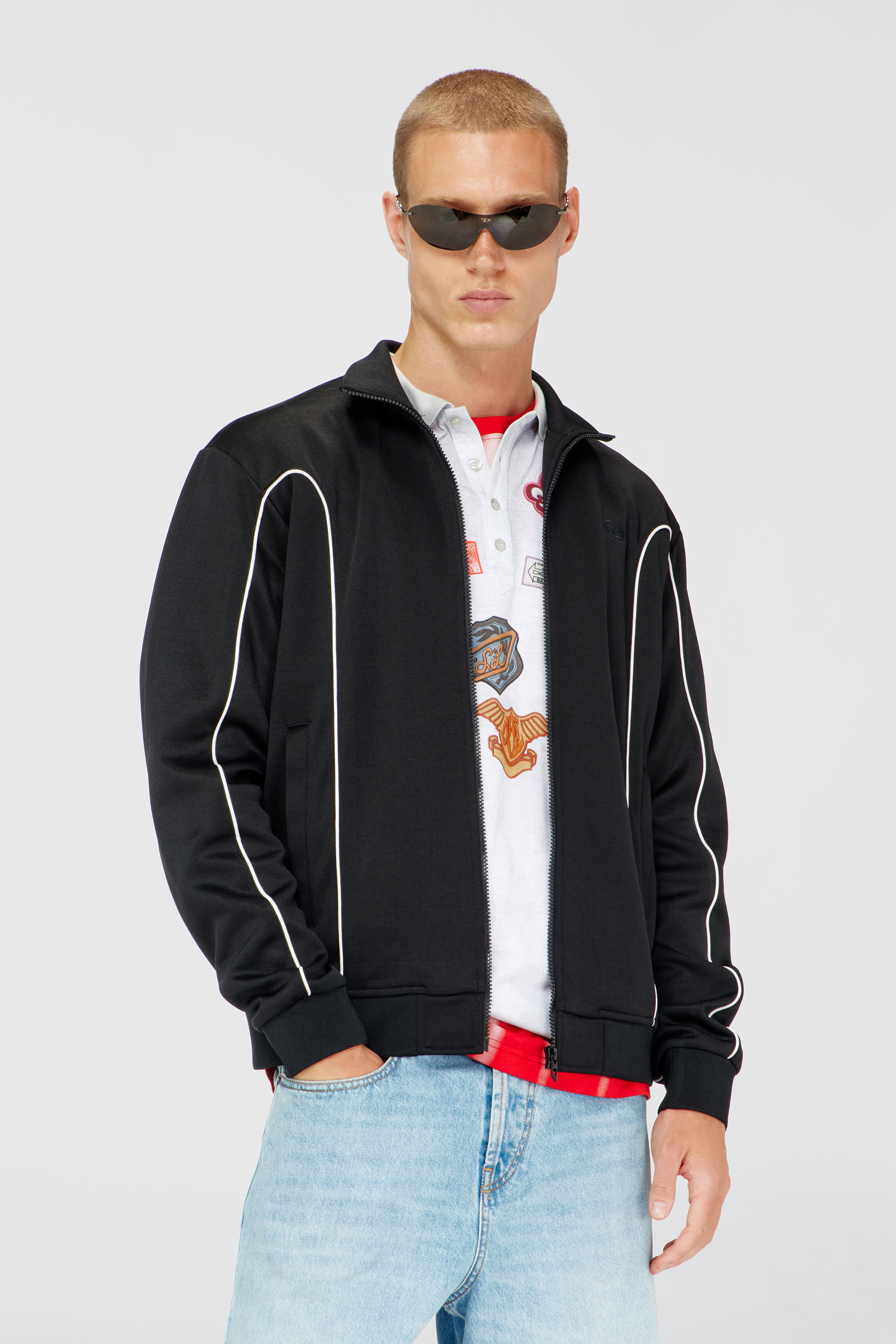 Diesel - S-LOCKING-DO, Herren Sweatjacke aus Sweatstoff mit kontrastierenden Paspeln in Schwarz - 3