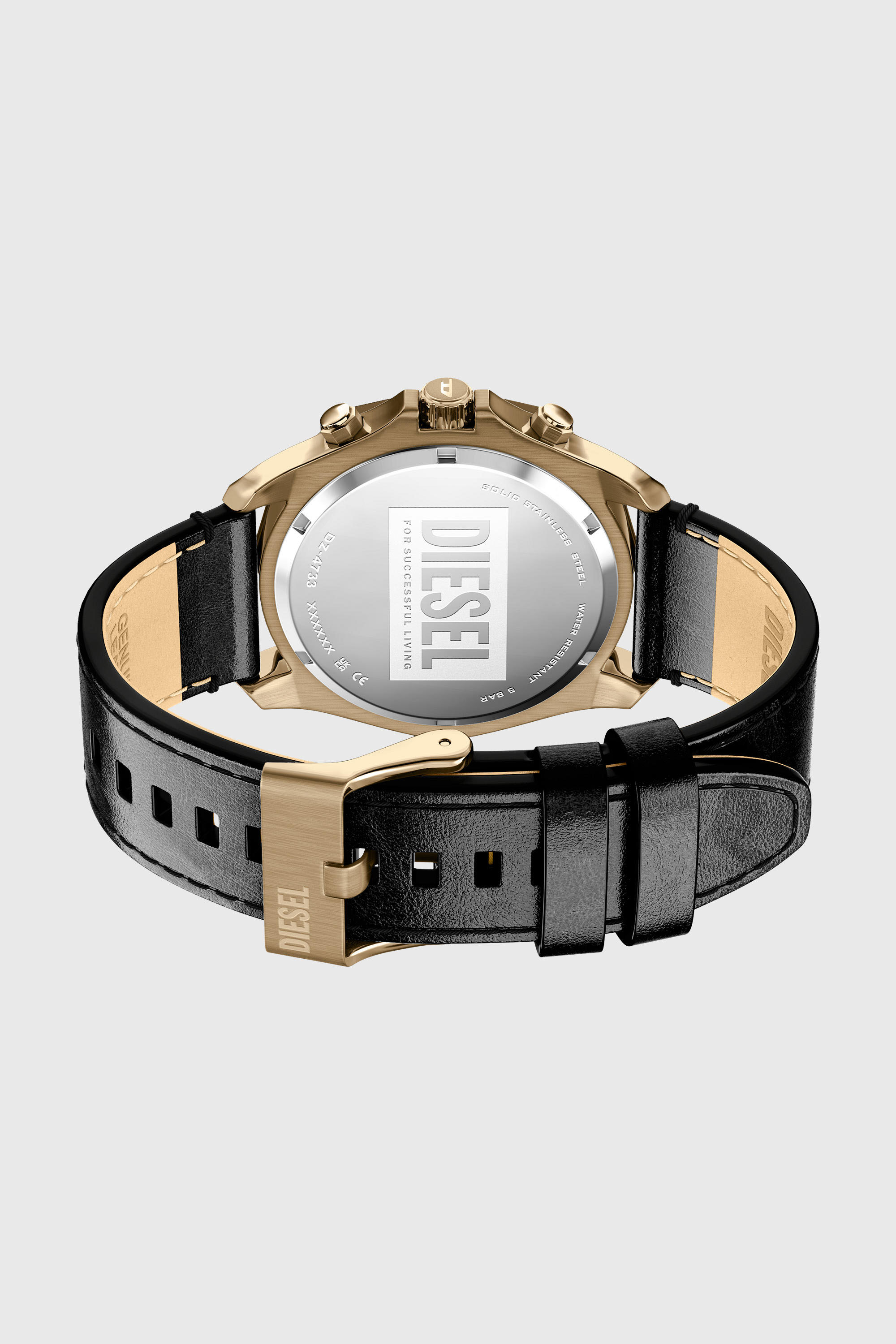 Diesel - DZ4733 WATCH, Herren Stinger Uhr mit Lederarmband in Altgoldoptik in Schwarz - 5