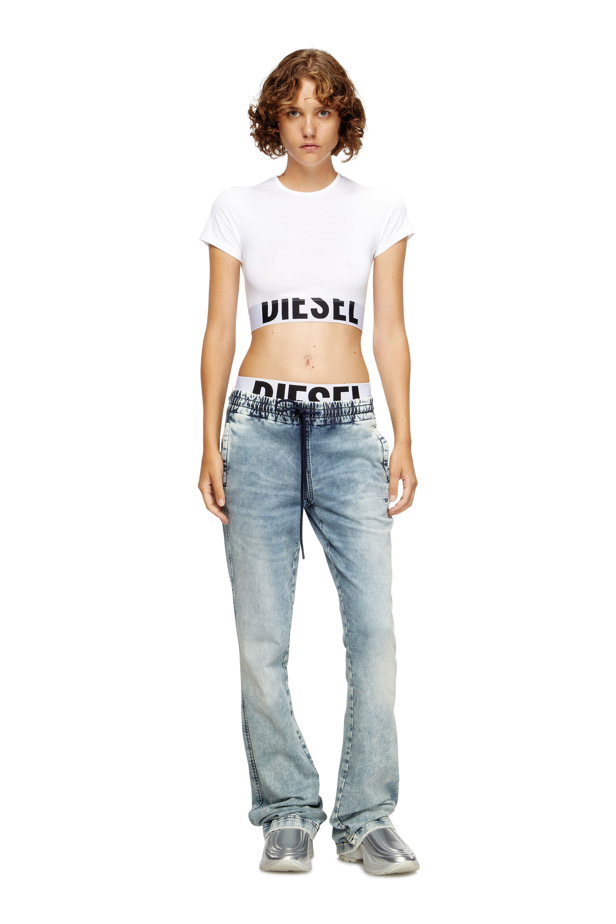 Diesel - UFTEE-SPORT-CROPPED-T-SHIRT, Damen Sportliches verk&uuml;rztes Top mit Logo-Band in Wei&szlig; - 4