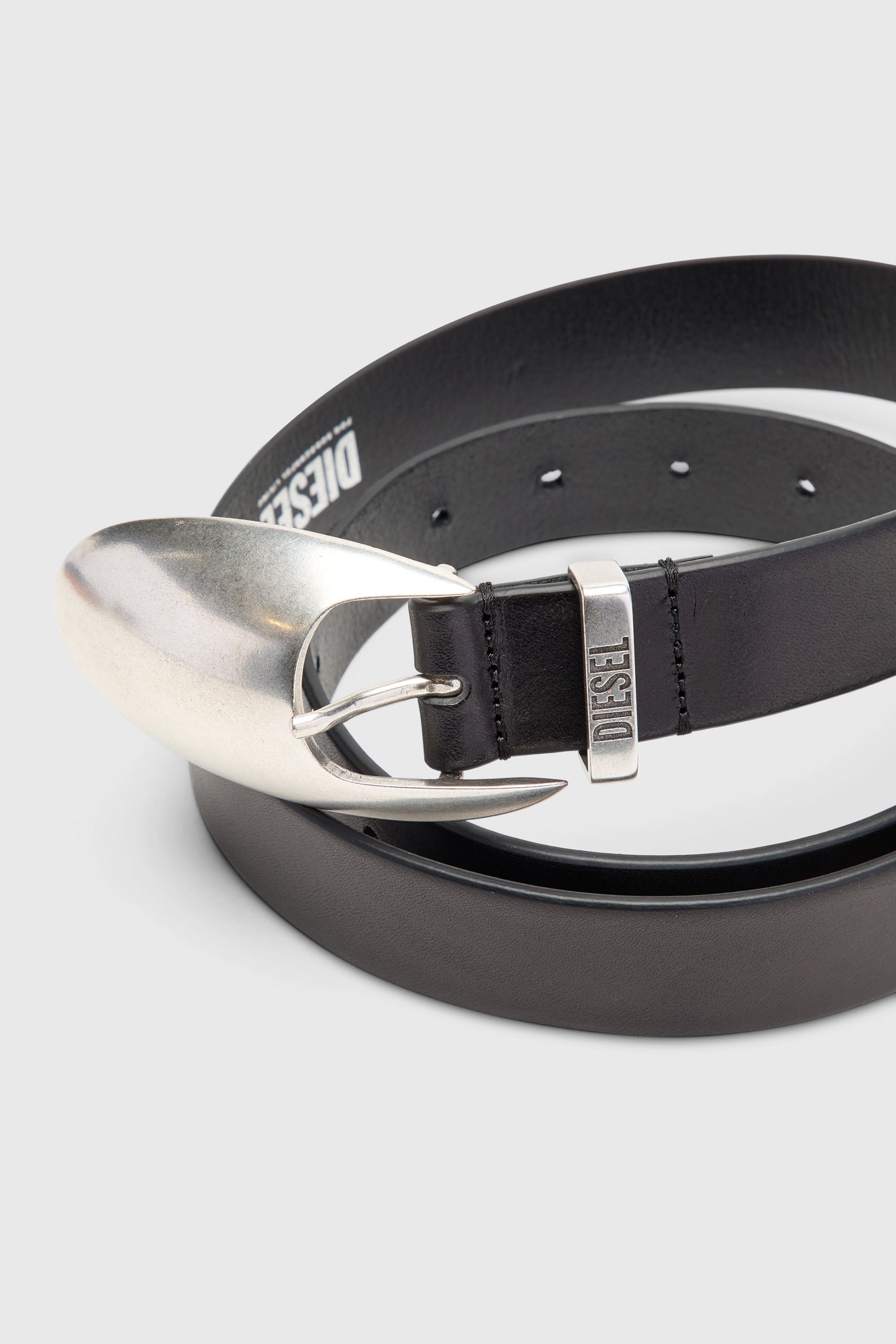 Diesel - B-ROP 30, Herren 3 cm Lederg&uuml;rtel mit skulpturaler Schnalle in Schwarz - 2