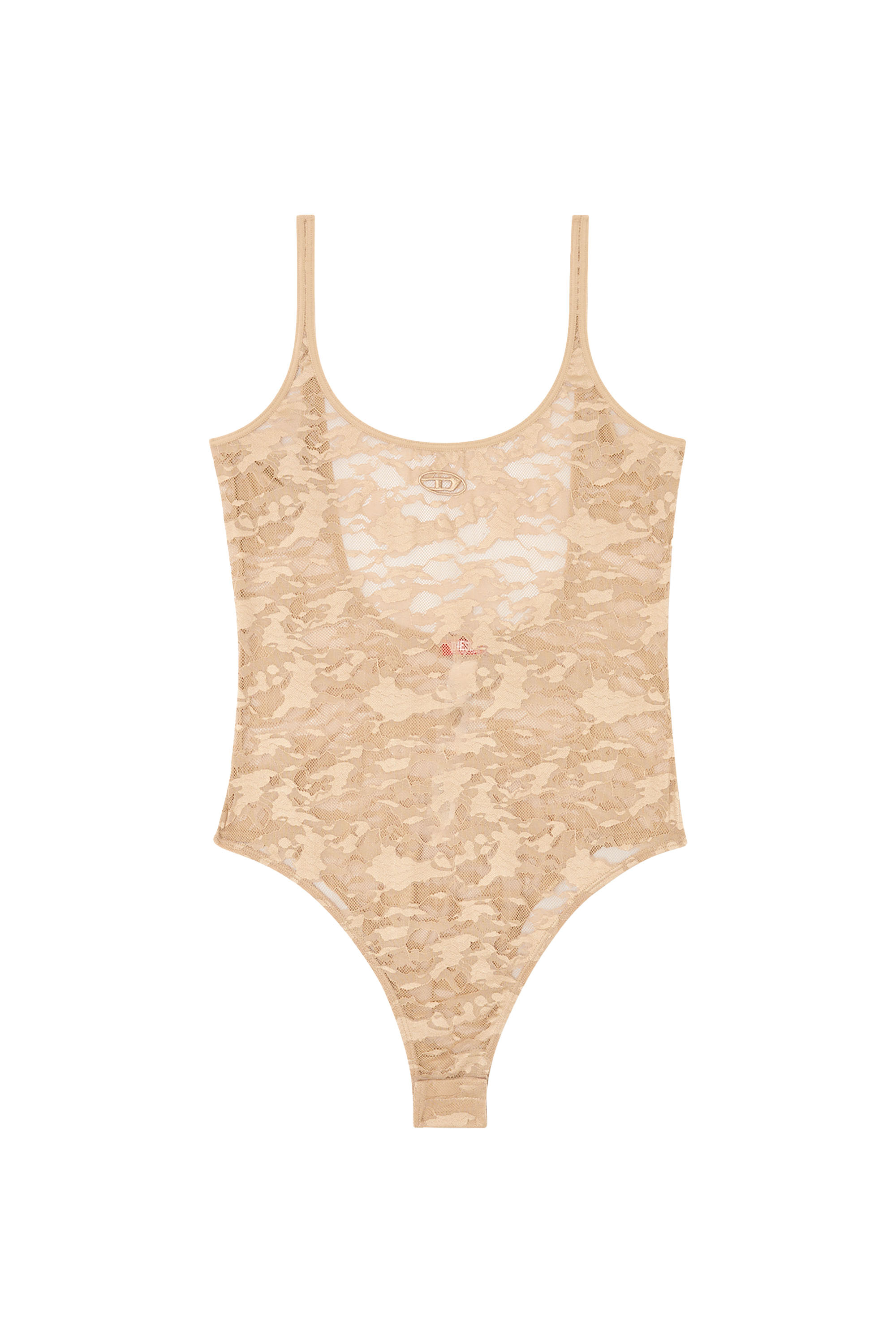 Diesel - MEGAN-UTLT, Damen Camouflage-Spitzen-Body mit Oval D-Stickerei in Hellbraun - 4