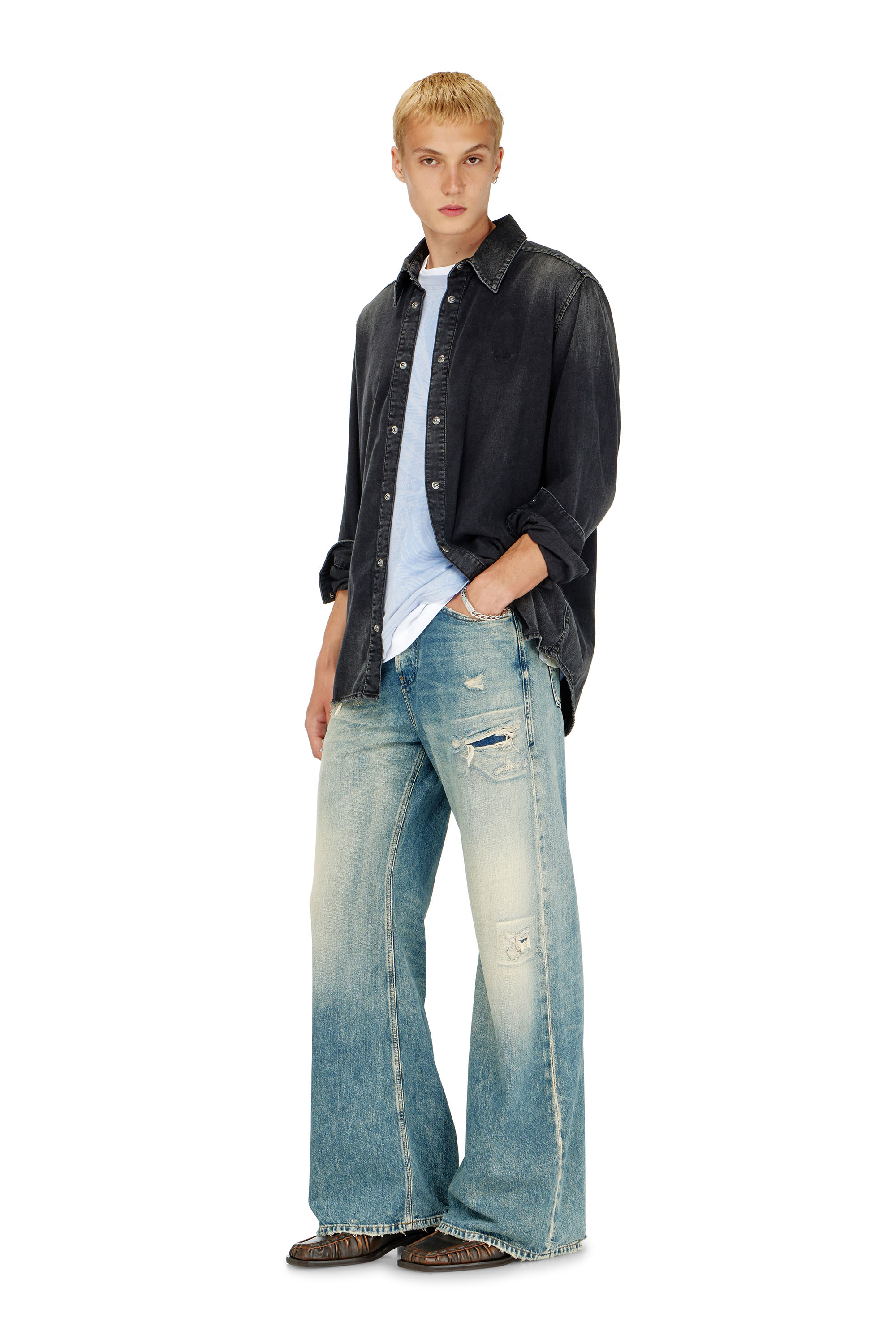 Diesel - D-SIMPLY, Herren Lang&auml;rmeliges Denimhemd in Schwarz - 2