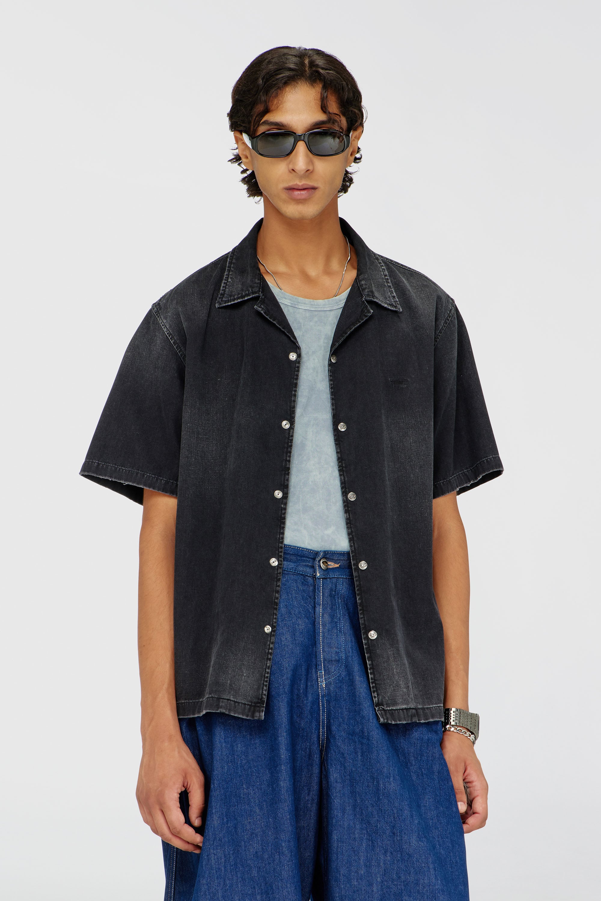 Diesel - D-NABIL-D, Man's Denim short-sleeve shirt in Black - 1