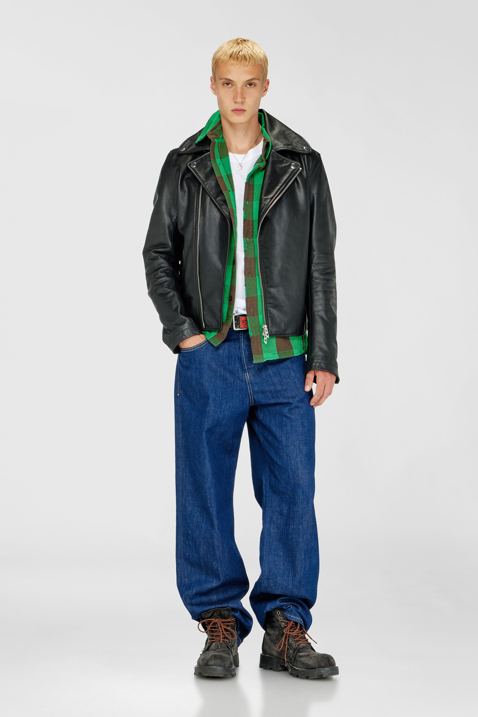 Diesel - L-EO-WRD, Herren Bikerjacke aus gewachstem Leder in Schwarz - 2
