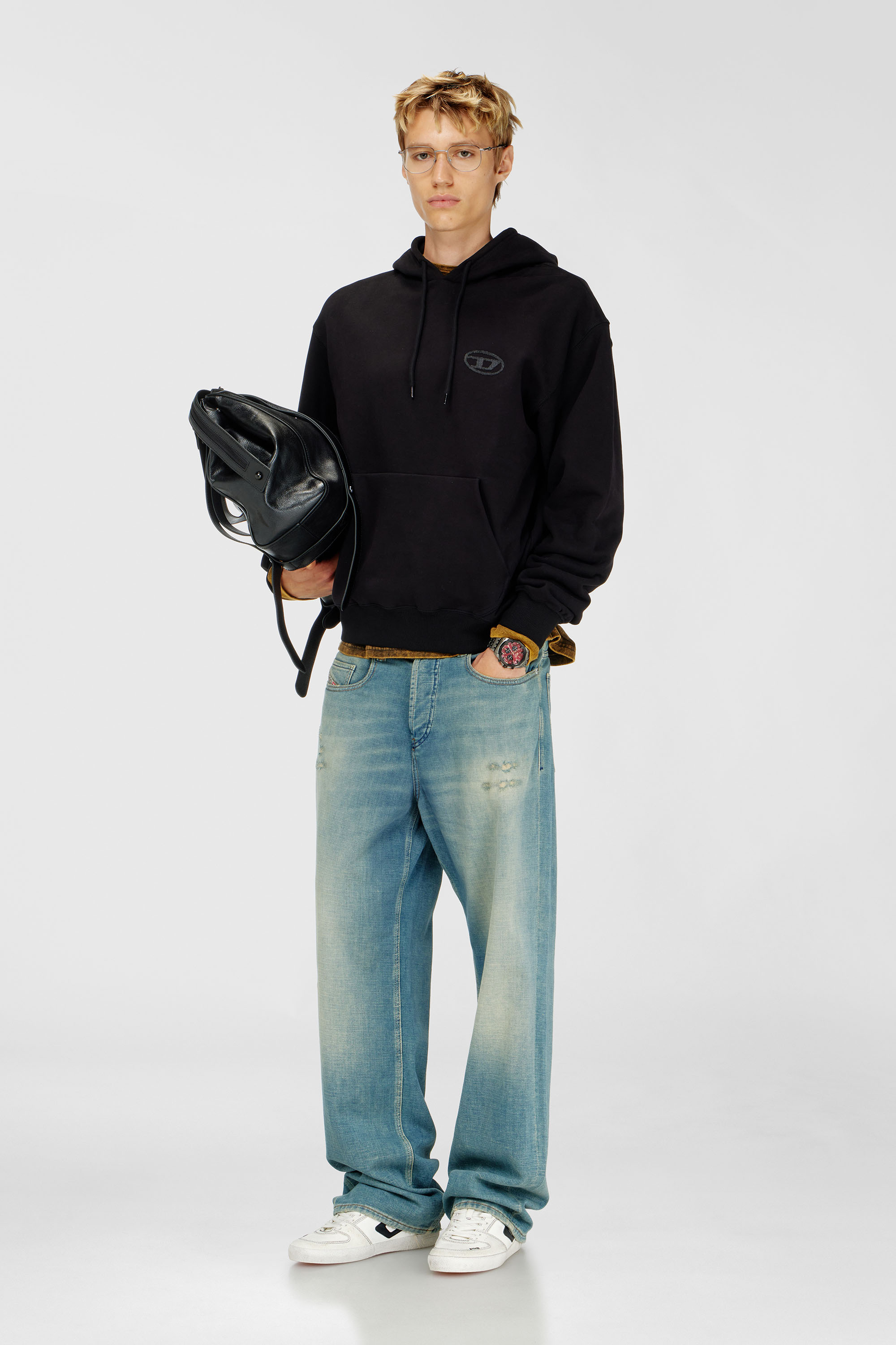 Diesel - S-LUK-H-T92, Herren Hoodie aus Baumwolle mit tonalem Oval D Logo-Stickerei in Schwarz - 1