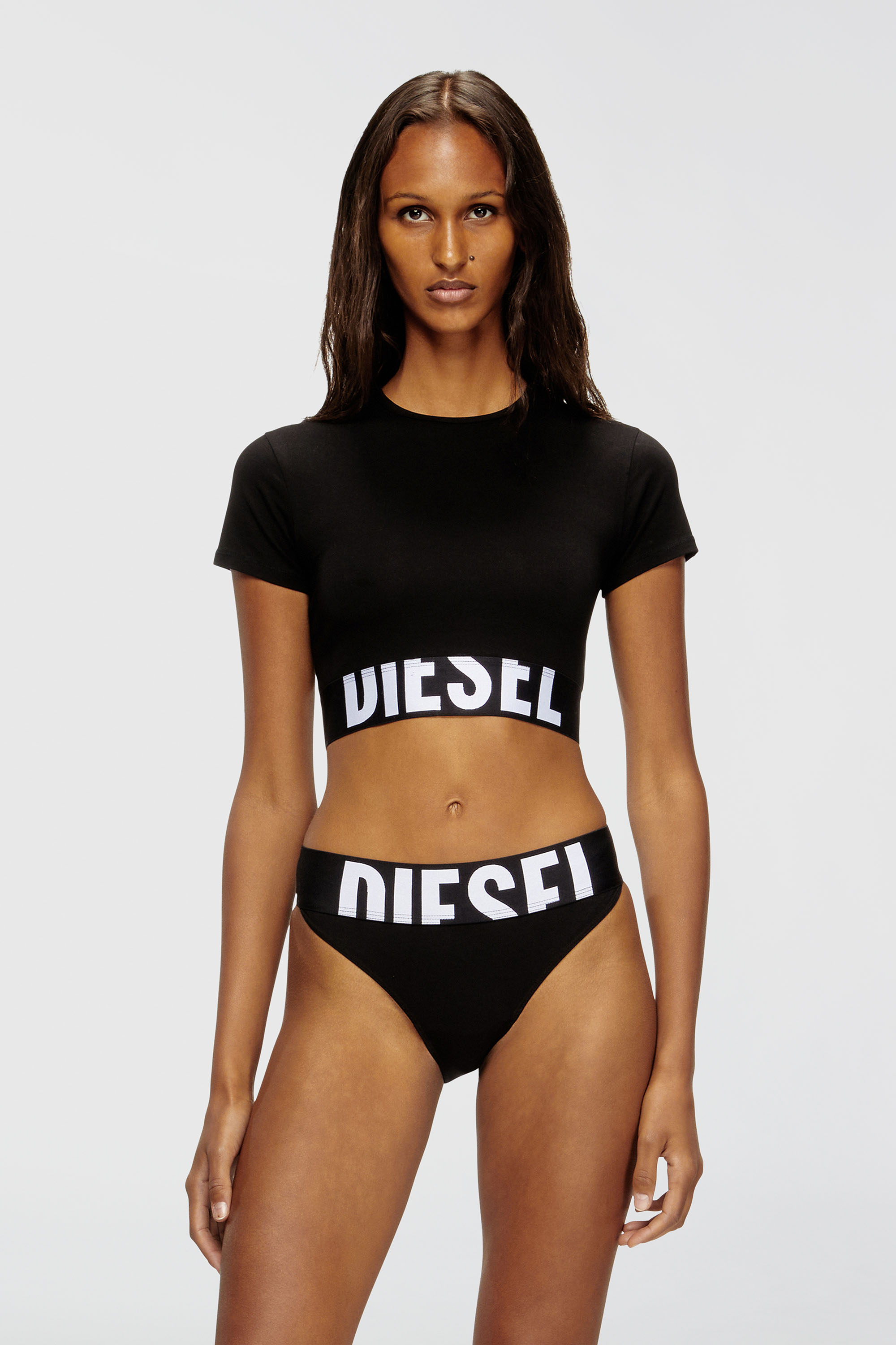 Diesel - UFTEE-SPORT-CROPPED-T-SHIRT, Damen Sportliches verk&uuml;rztes Top mit Logo-Band in Schwarz - 1